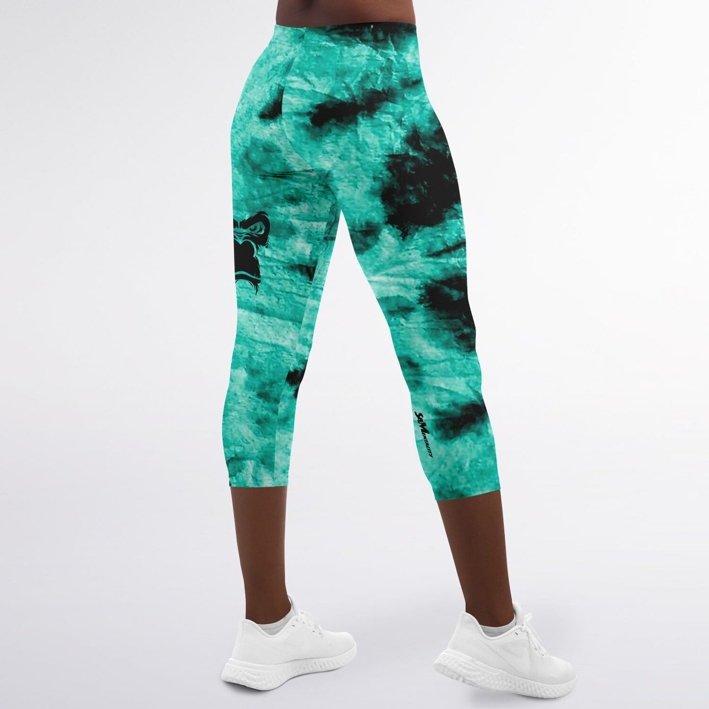 Cropped Leggings - Aqua Green Tie Dye