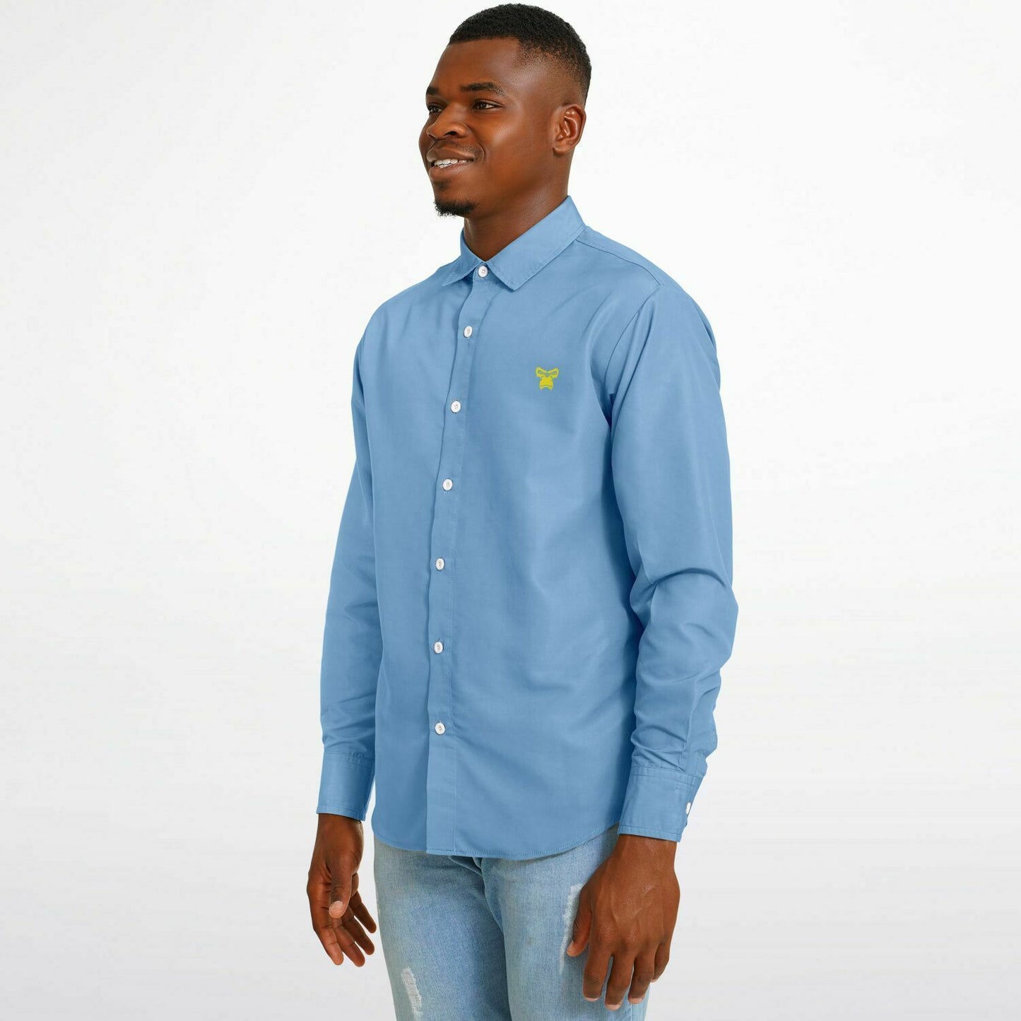 Long Sleeve Button Down Shirt - Sky Blue & Yellow
