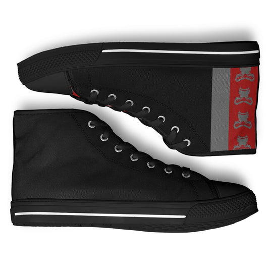 High Top Shoes - Black on Black - Grey & Red
