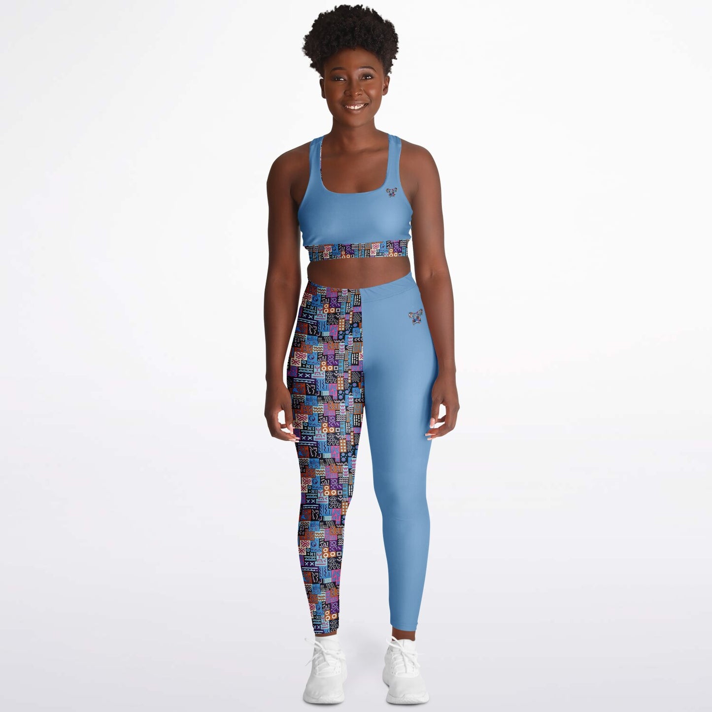 Padded Sports Bra & Leggings - Blue & Pink African Print