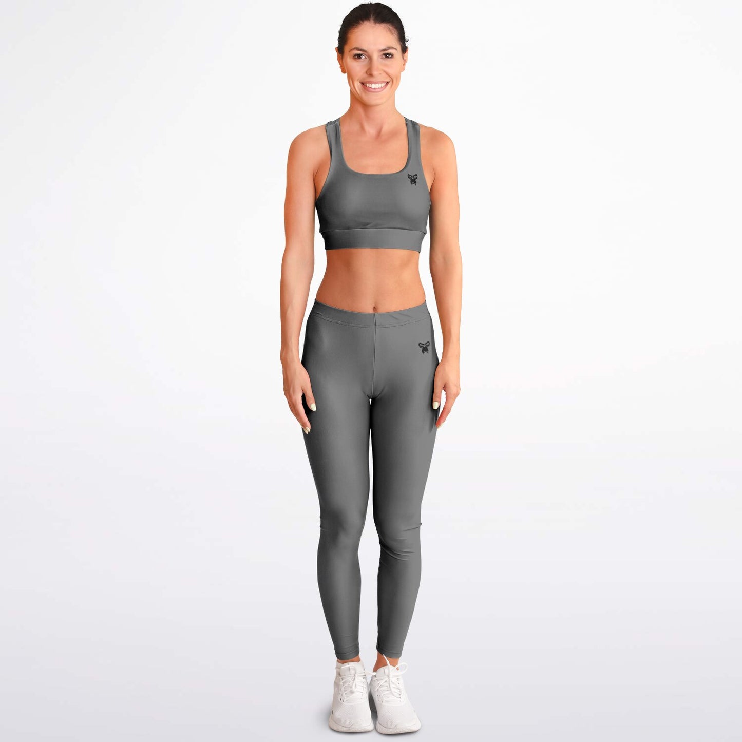 Padded Sports Bra & Leggings - Grey & Black