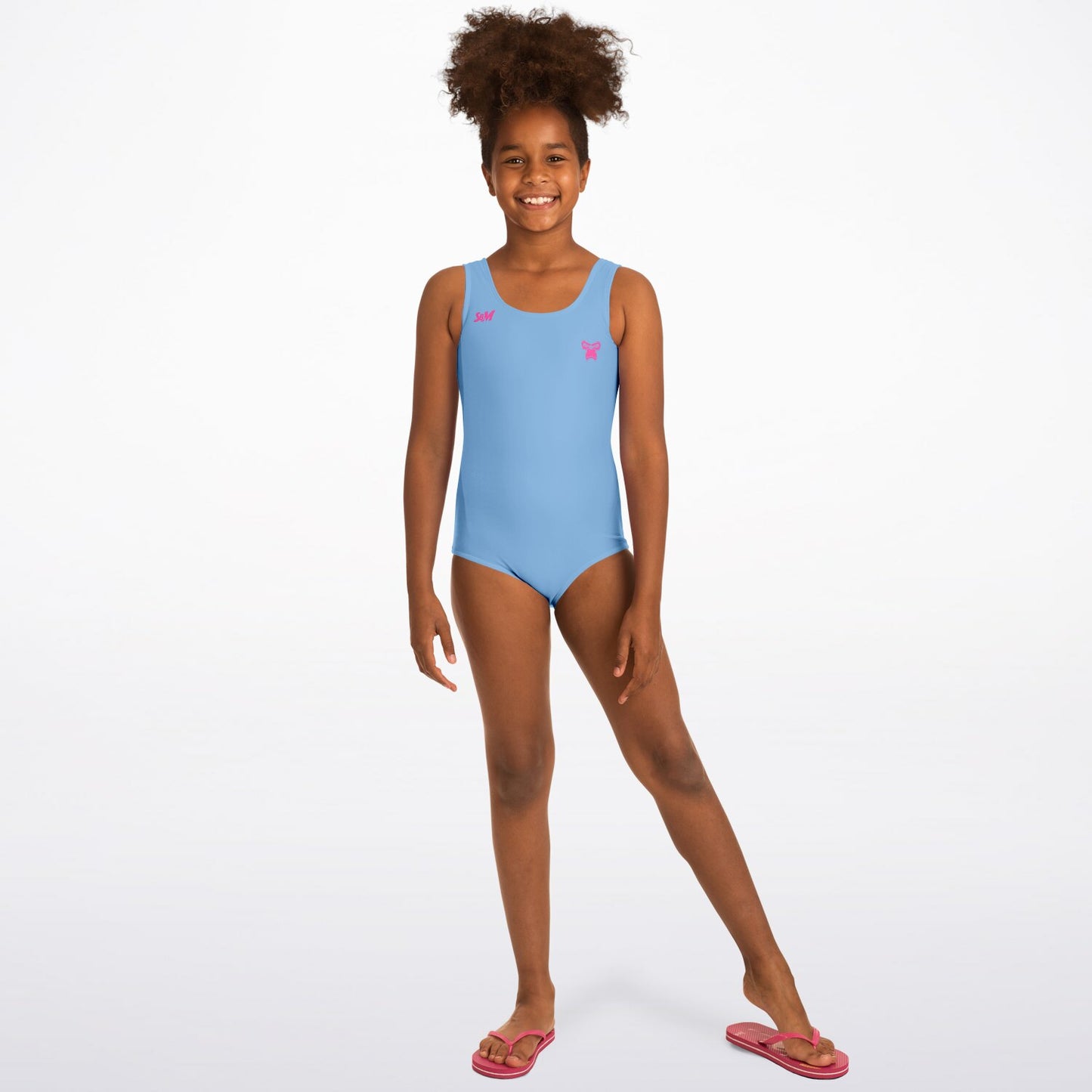 SB Mentality Kids One-Piece Swimsuit - Baby Blue & Pink
