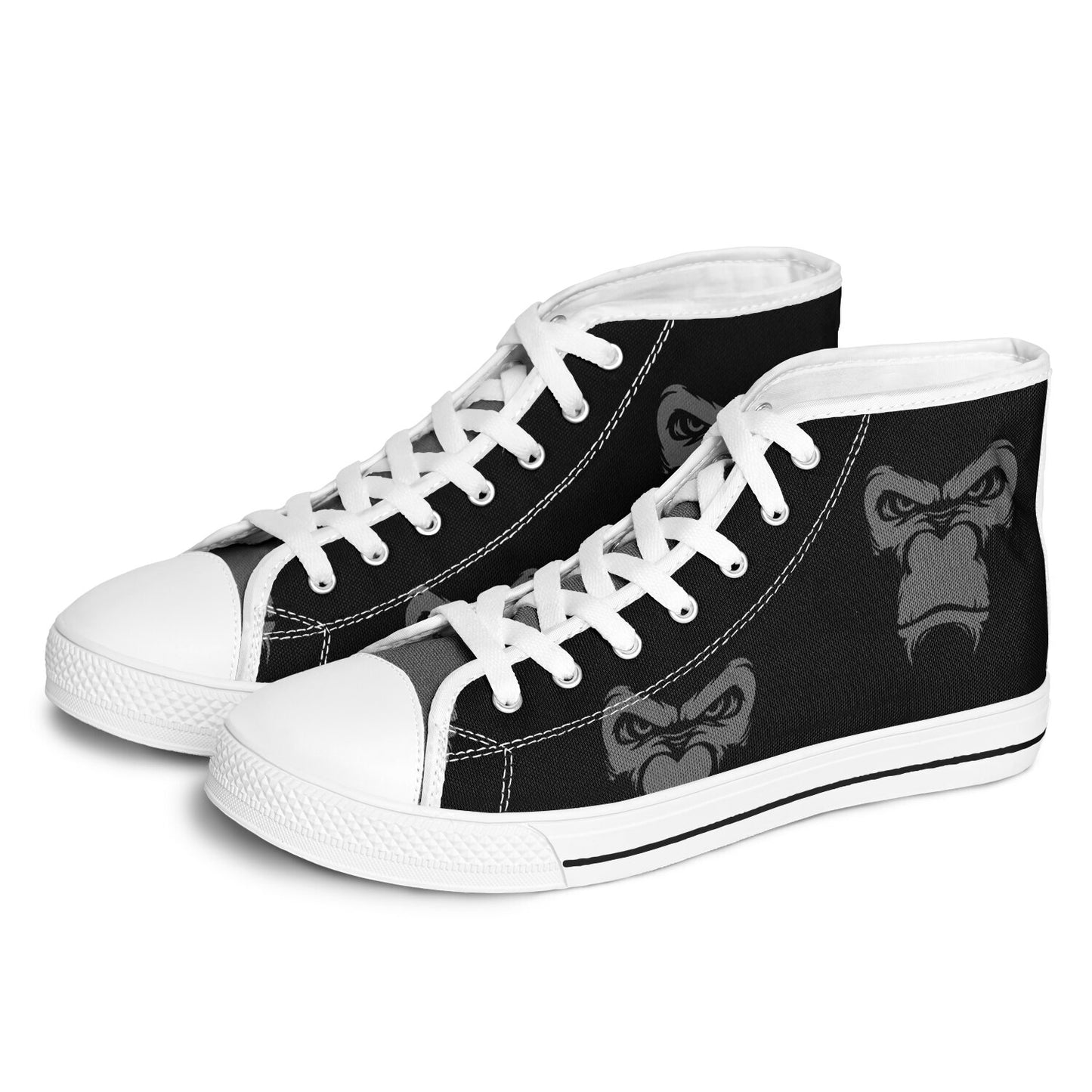 High Top Shoes - White on Black - Grey