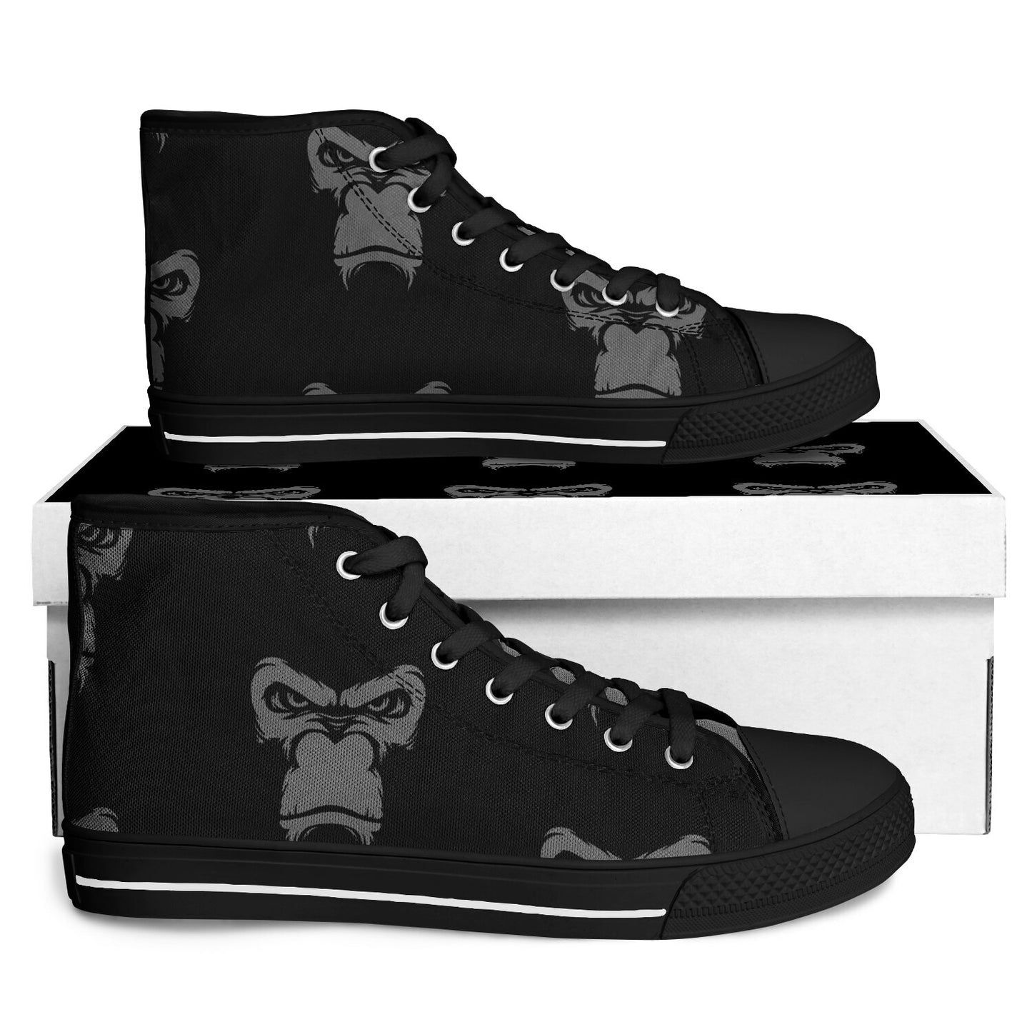 High Top Shoes - Black on Black - Grey