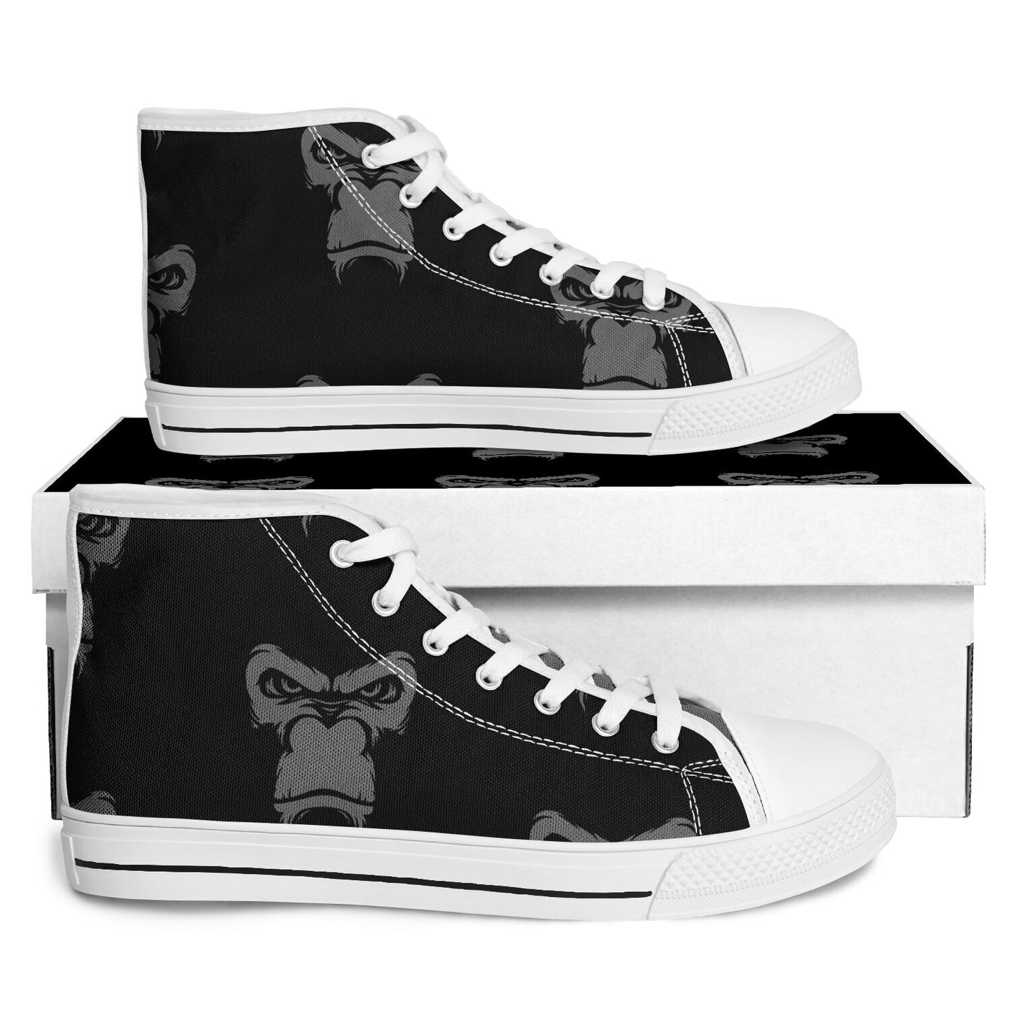 High Top Shoes - White on Black - Grey