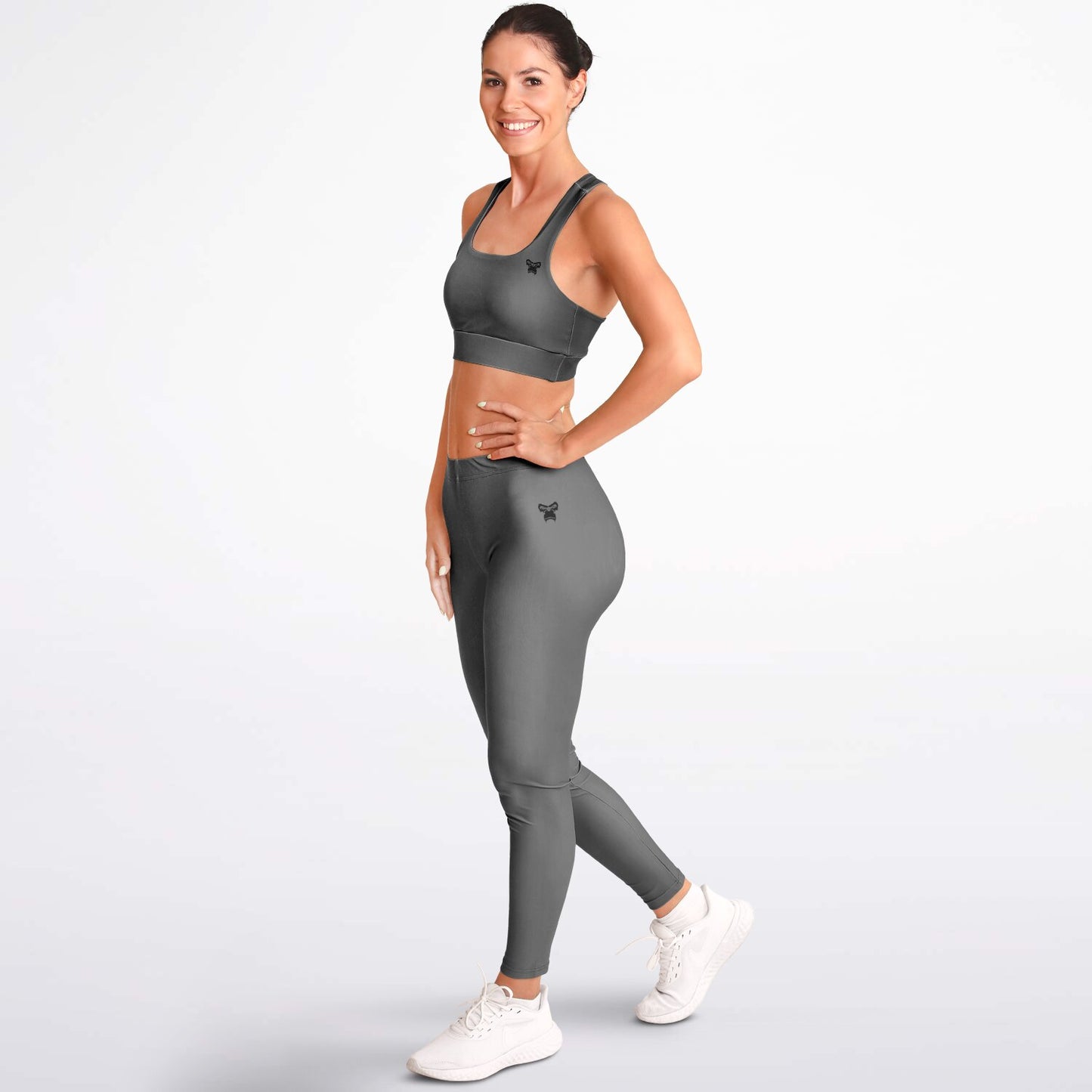 Padded Sports Bra & Leggings - Grey & Black