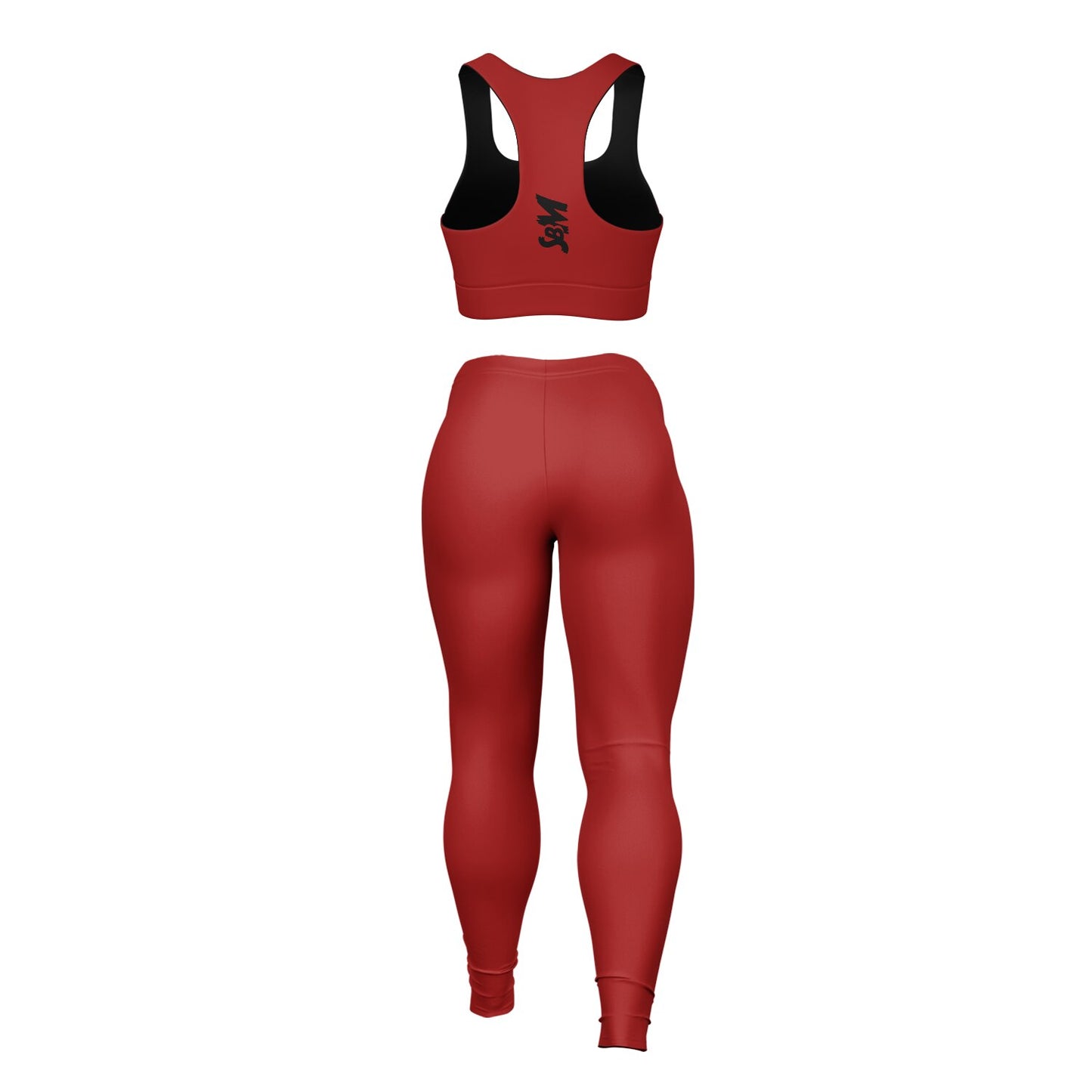 Padded Sports Bra & Leggings - Red & Black