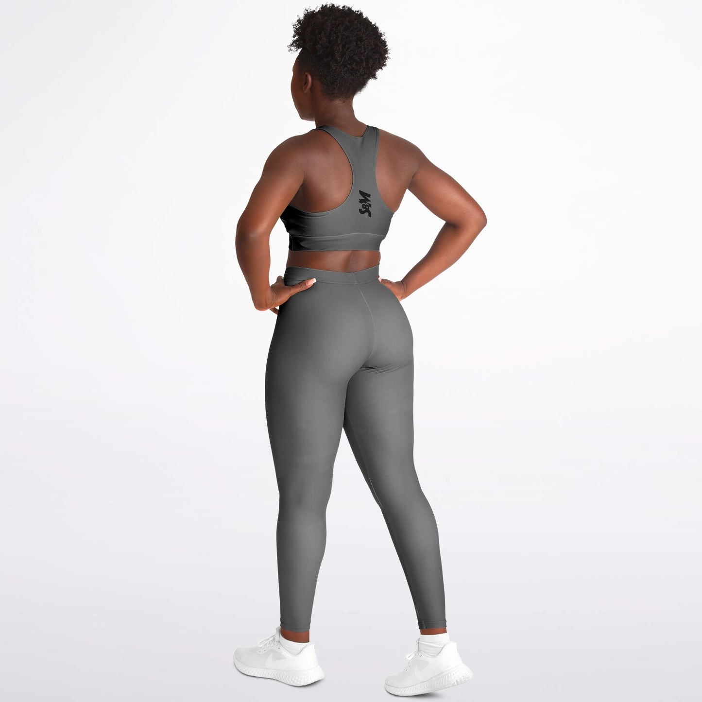 Padded Sports Bra & Leggings - Grey & Black