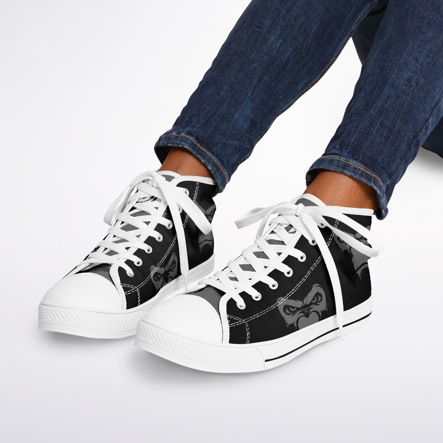 High Top Shoes - White on Black - Grey