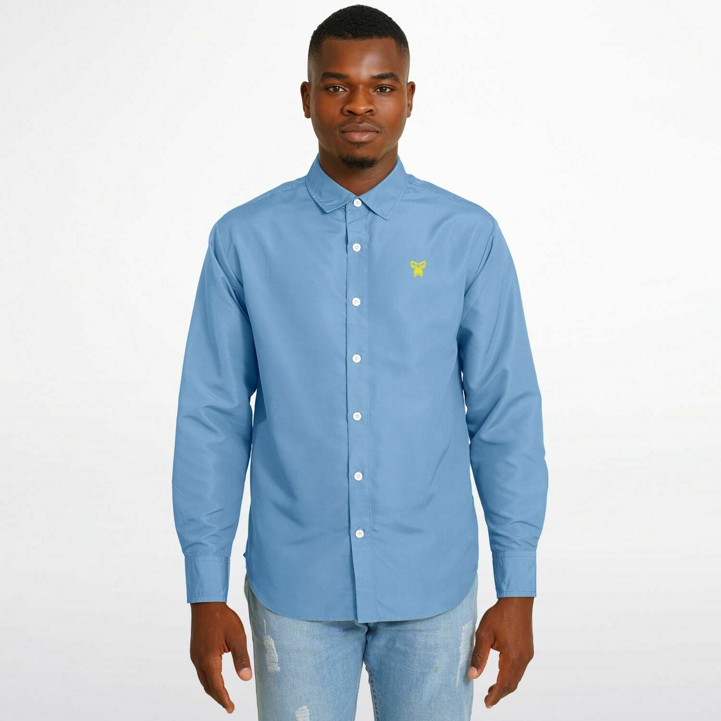 Long Sleeve Button Down Shirt - Sky Blue & Yellow
