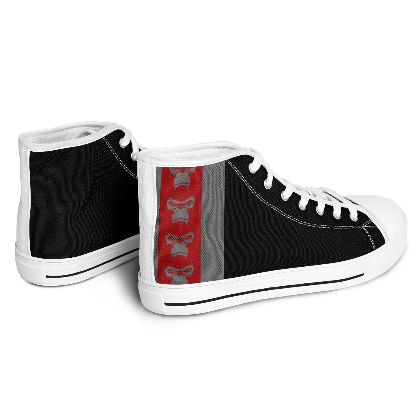 High Top Shoes - White on Black - Grey & Red