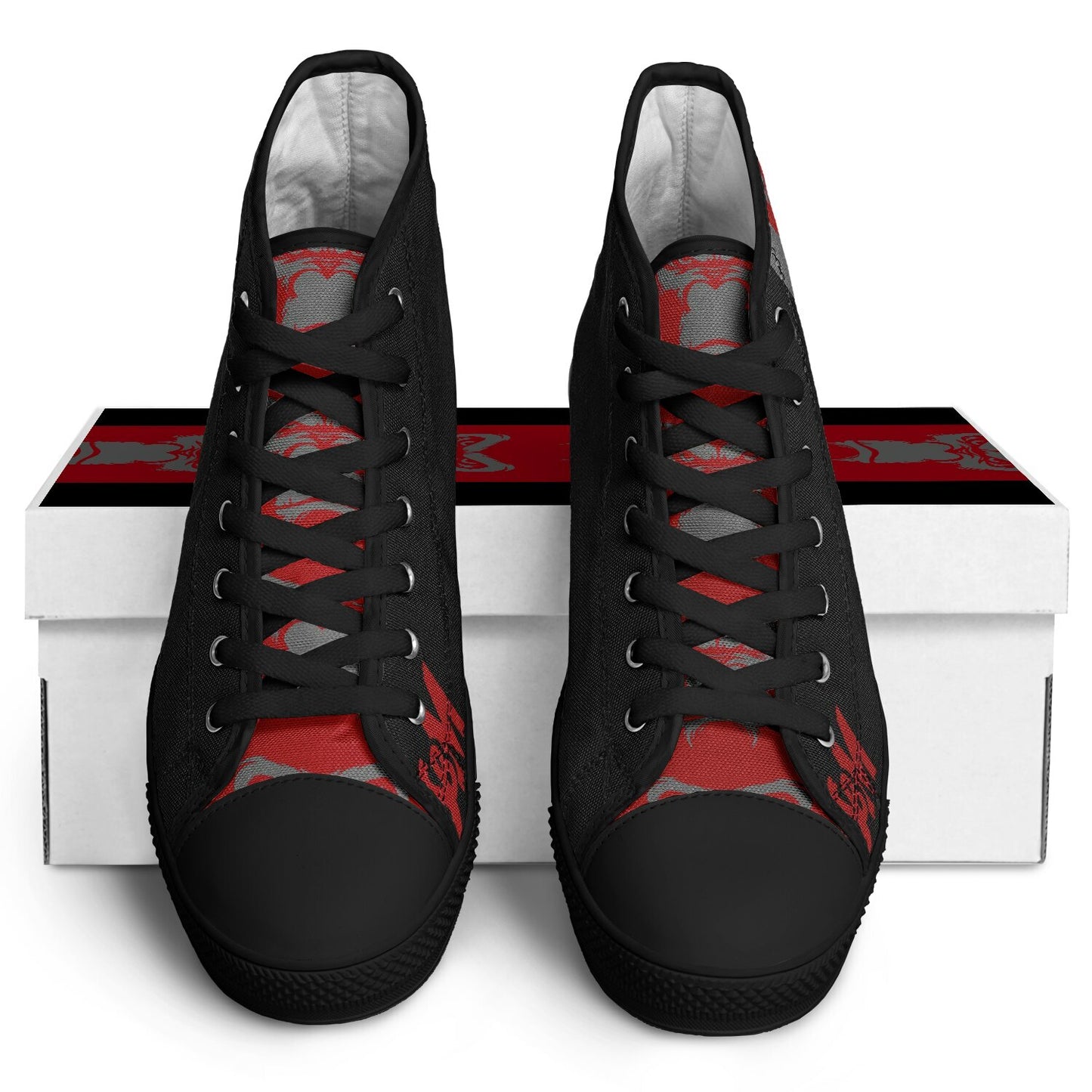 High Top Shoes - Black on Black - Grey & Red