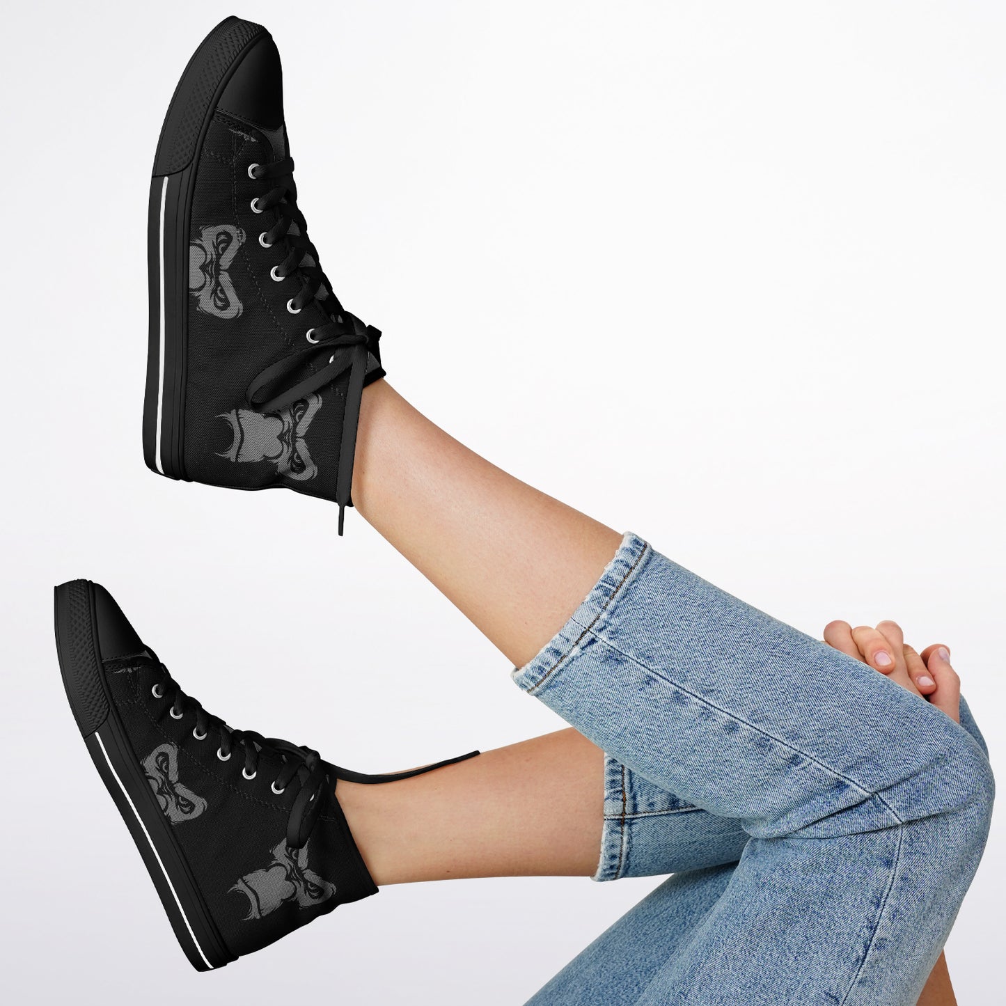 High Top Shoes - Black on Black - Grey