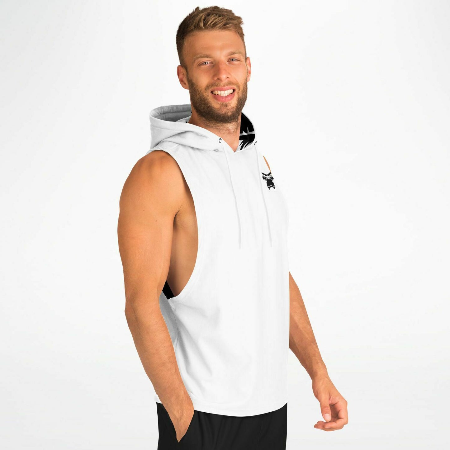 SB Mentality Fashion Drop Armhole Hoodie - White & Charcoal Black