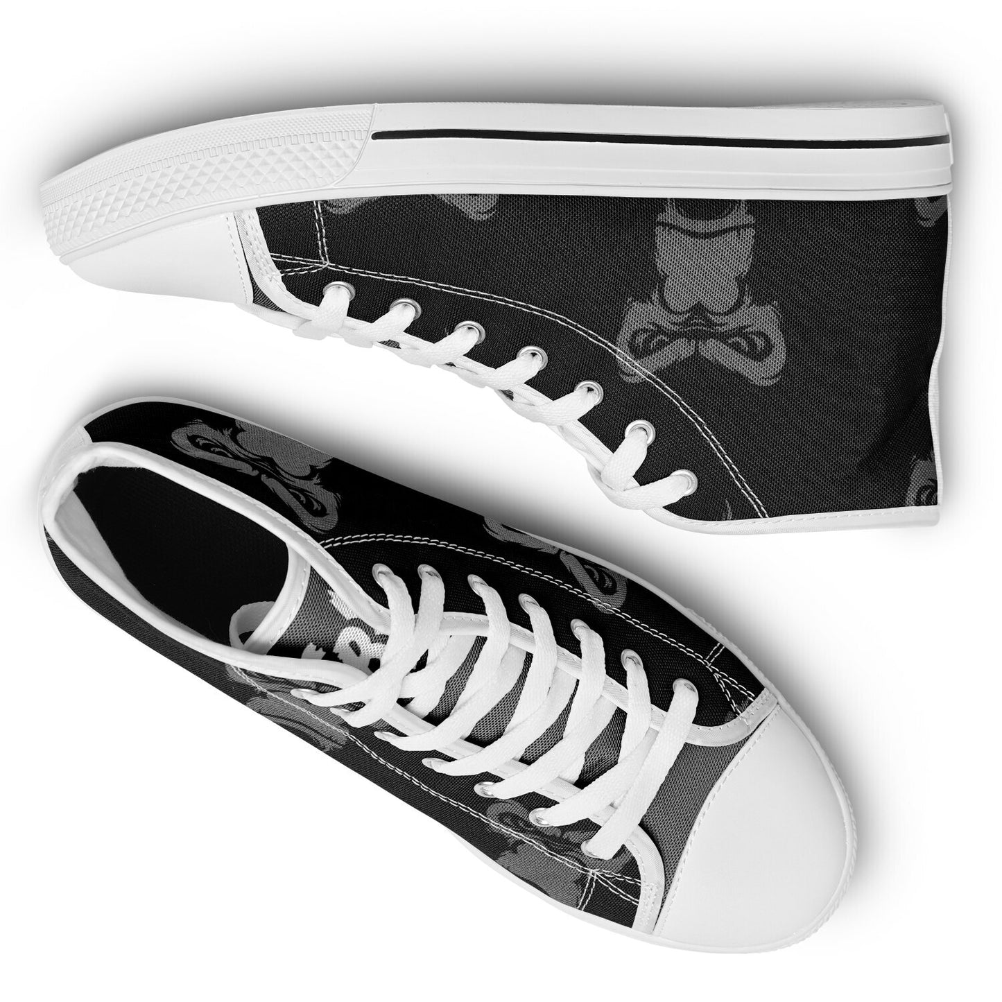 High Top Shoes - White on Black - Grey