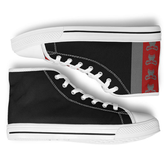 High Top Shoes - White on Black - Grey & Red