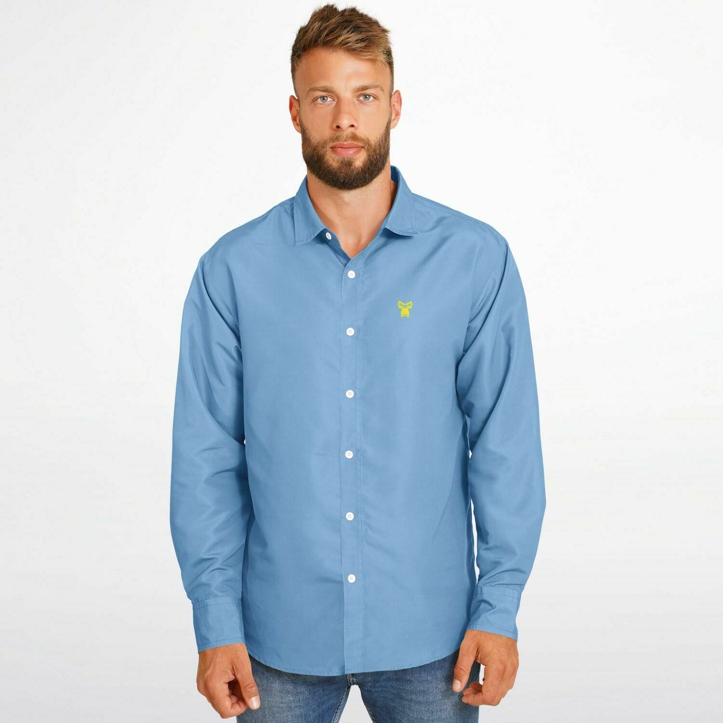 Long Sleeve Button Down Shirt - Sky Blue & Yellow
