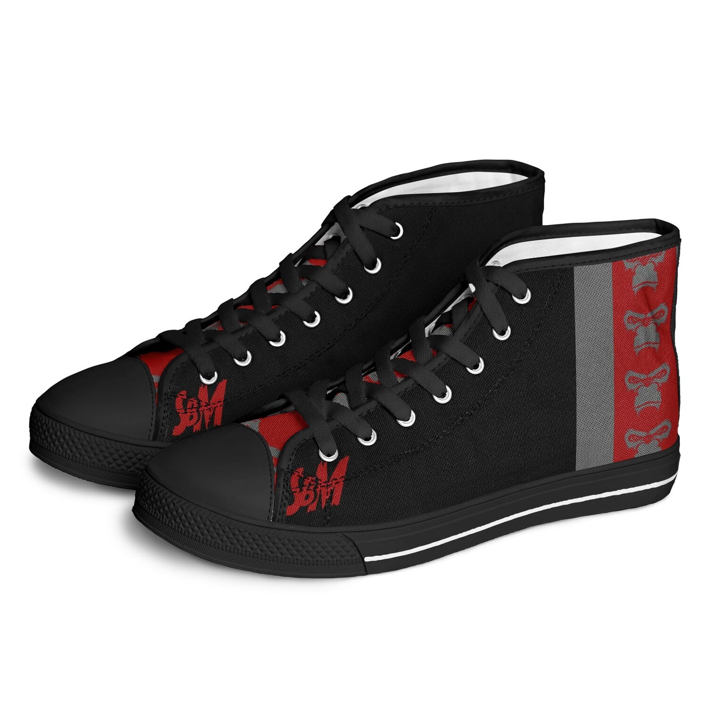 High Top Shoes - Black on Black - Grey & Red