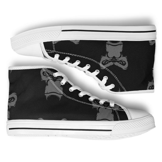 High Top Shoes - White on Black - Grey