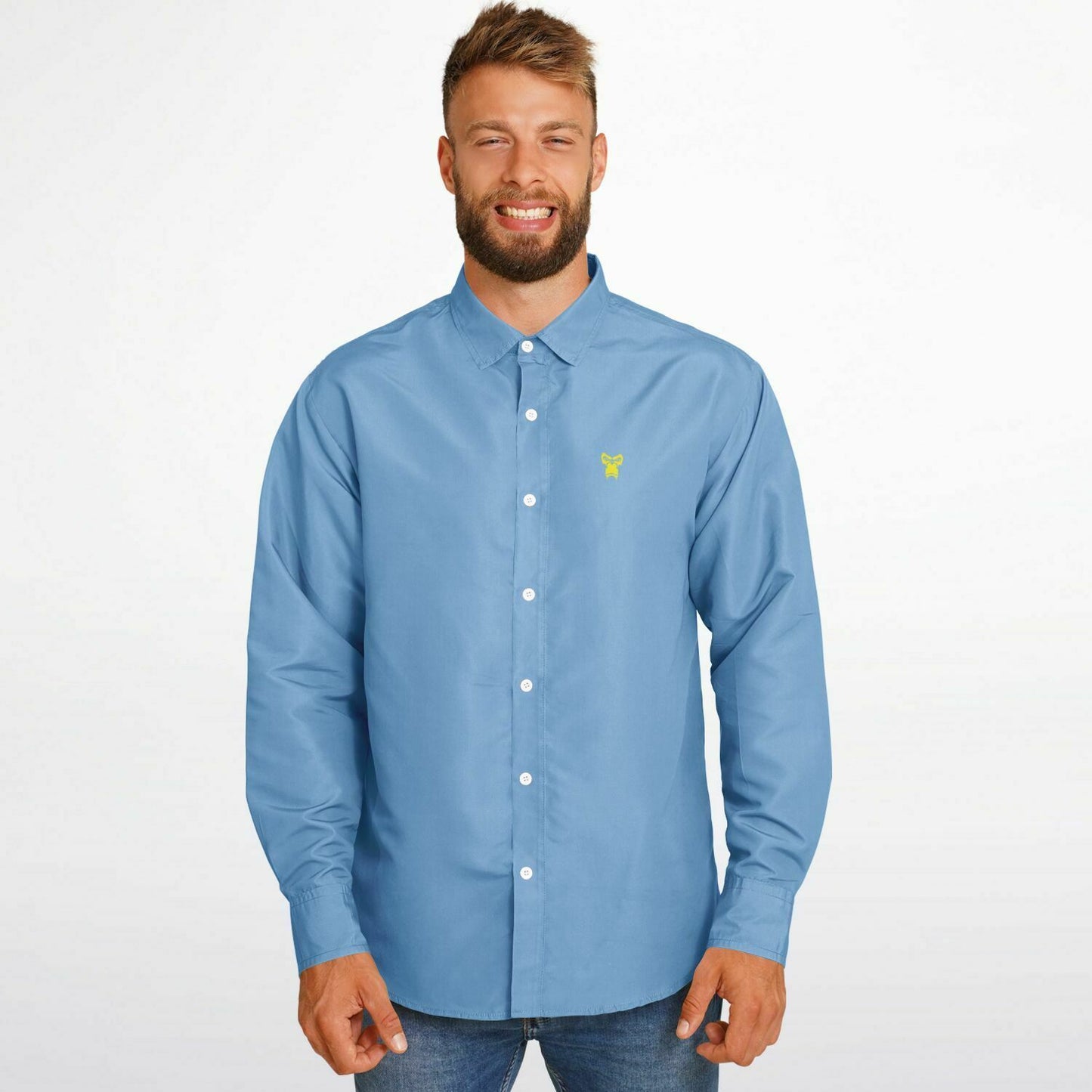 Long Sleeve Button Down Shirt - Sky Blue & Yellow