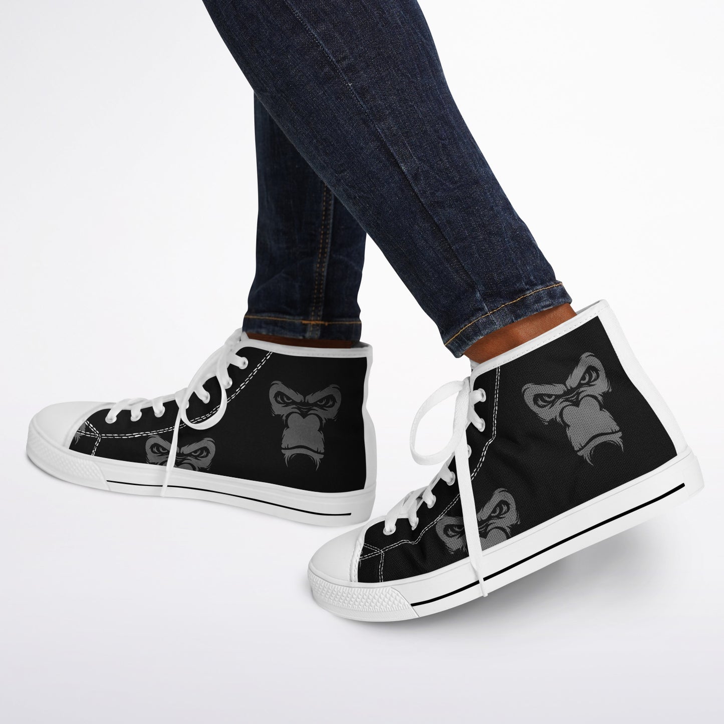 High Top Shoes - White on Black - Grey