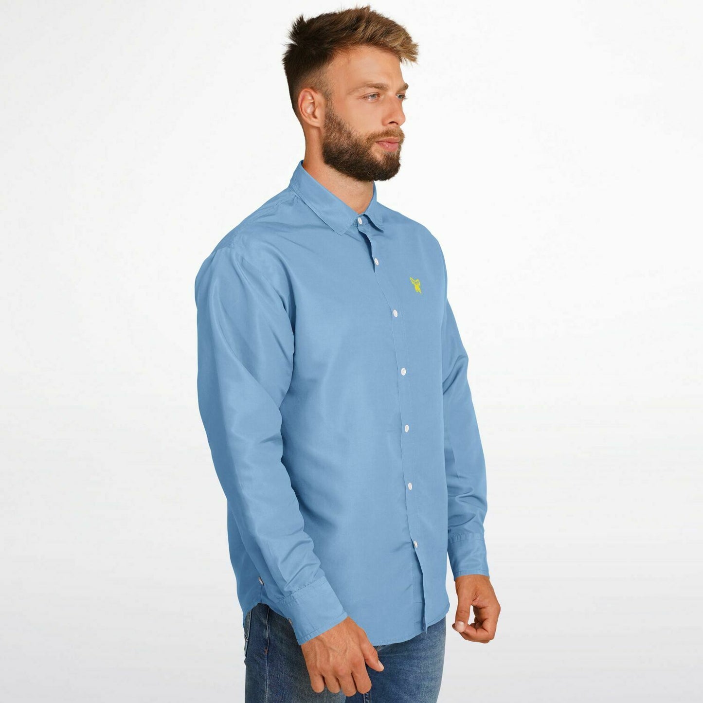 Long Sleeve Button Down Shirt - Sky Blue & Yellow
