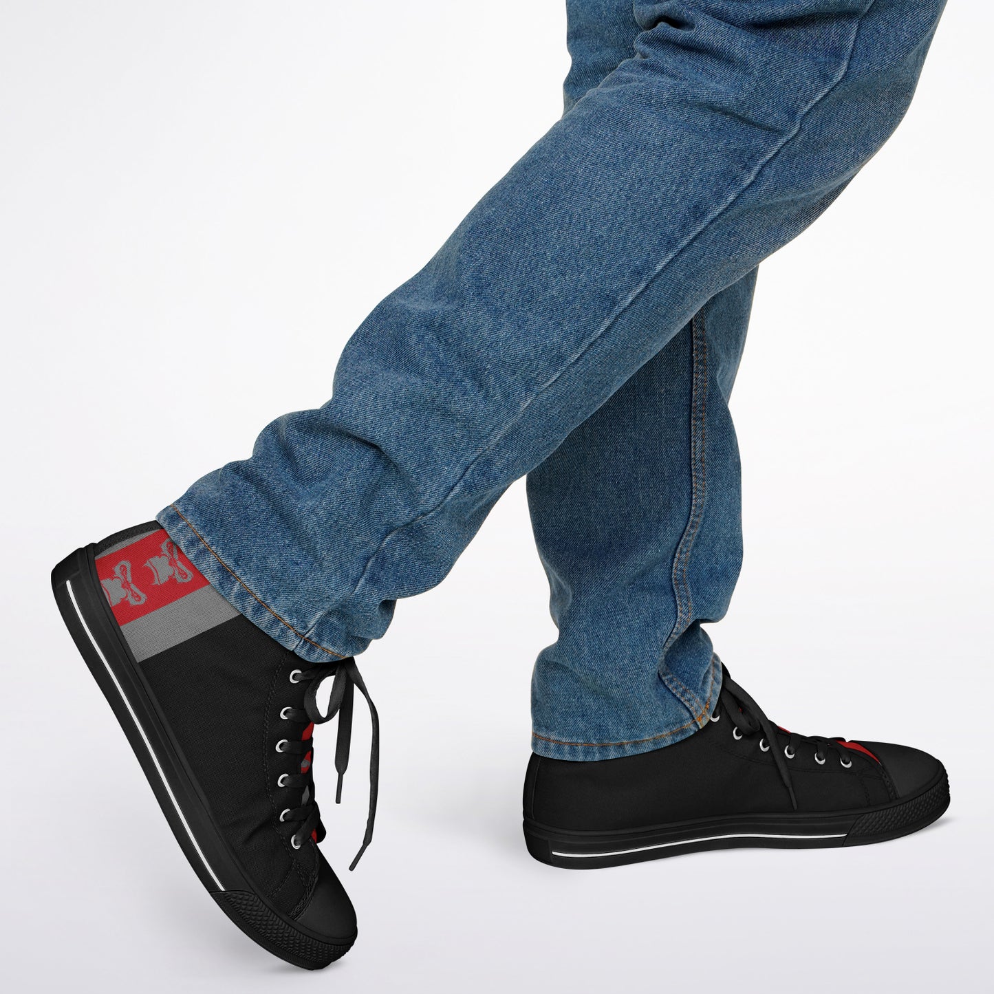 High Top Shoes - Black on Black - Grey & Red