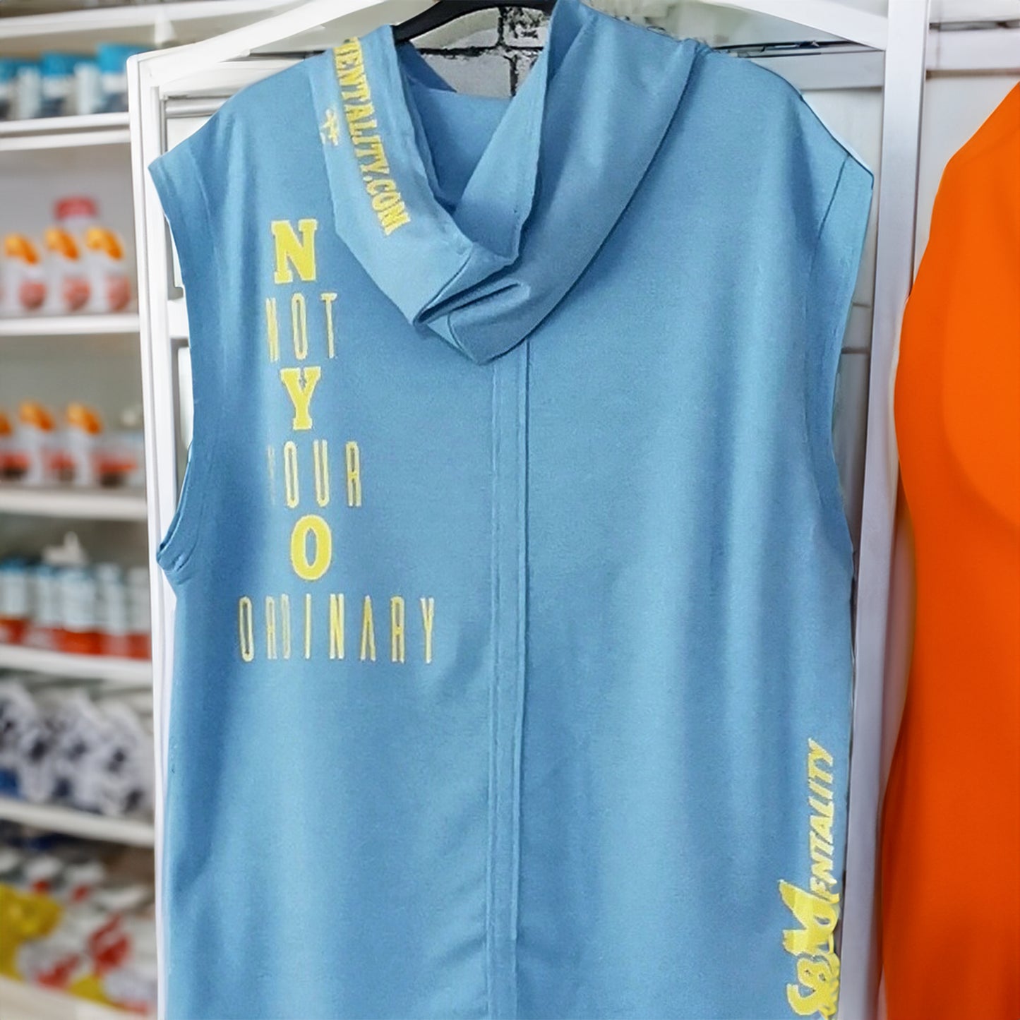 Sleeveless Hoodie - Baby Blue & Yellow