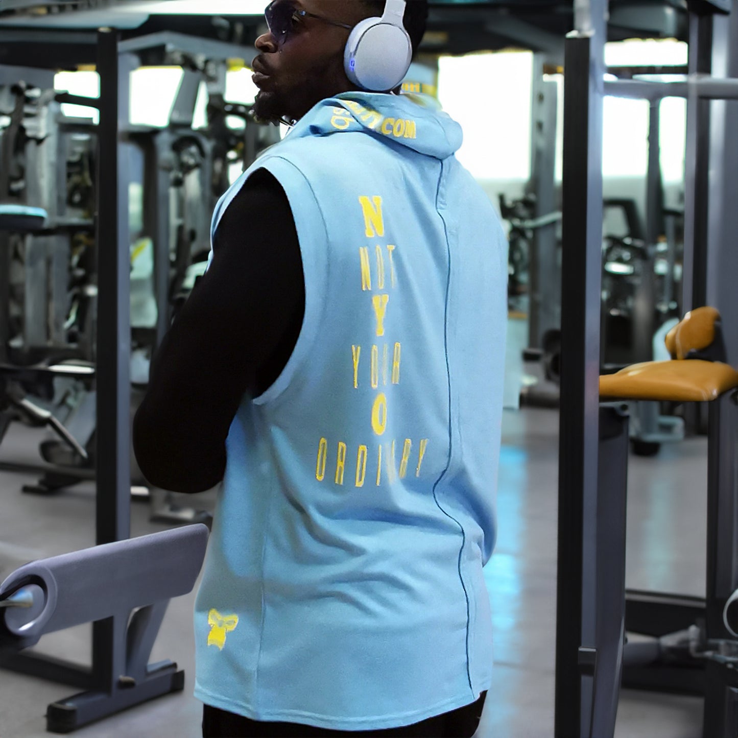Sleeveless Hoodie - Baby Blue & Yellow