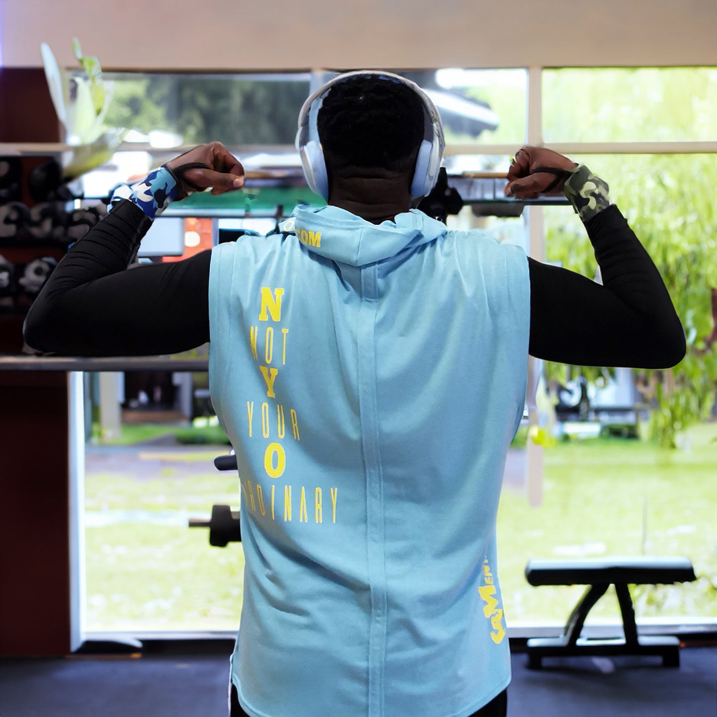 Sleeveless Hoodie - Baby Blue & Yellow