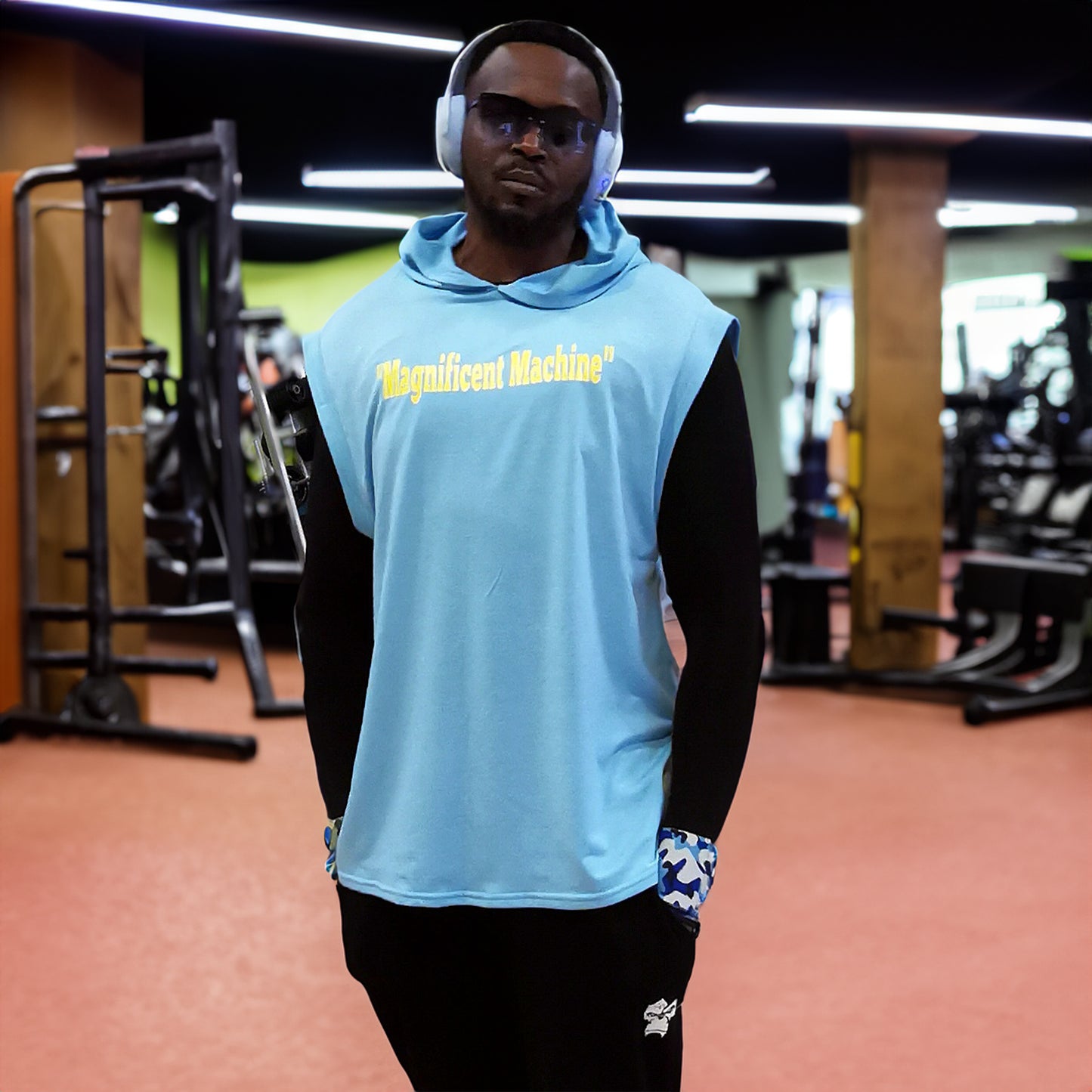 Sleeveless Hoodie - Baby Blue & Yellow