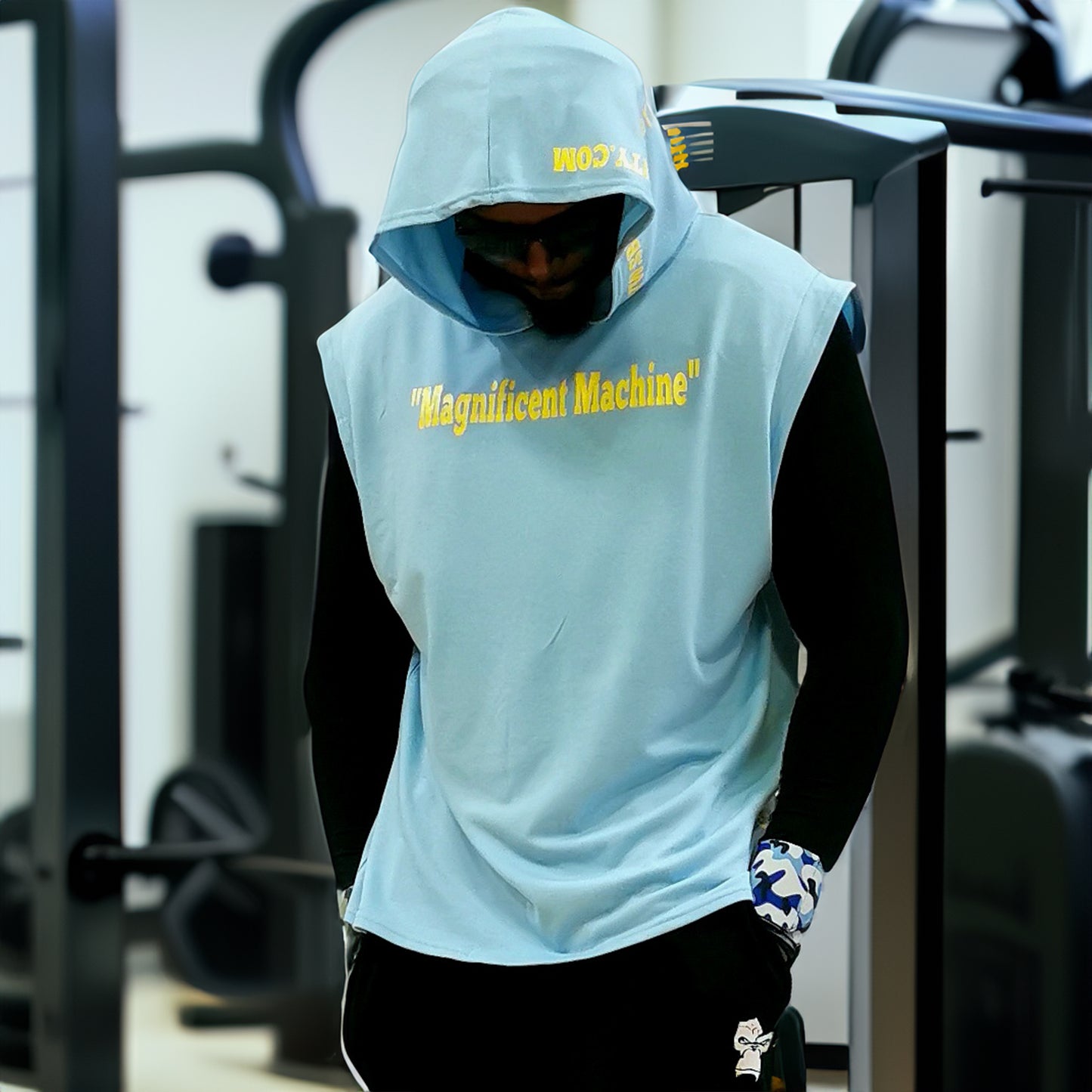 Sleeveless Hoodie - Baby Blue & Yellow