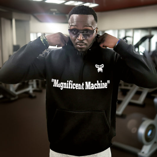 "Magnificent Machine"Fleece Pullover Hoodie - Dark Charcoal/White