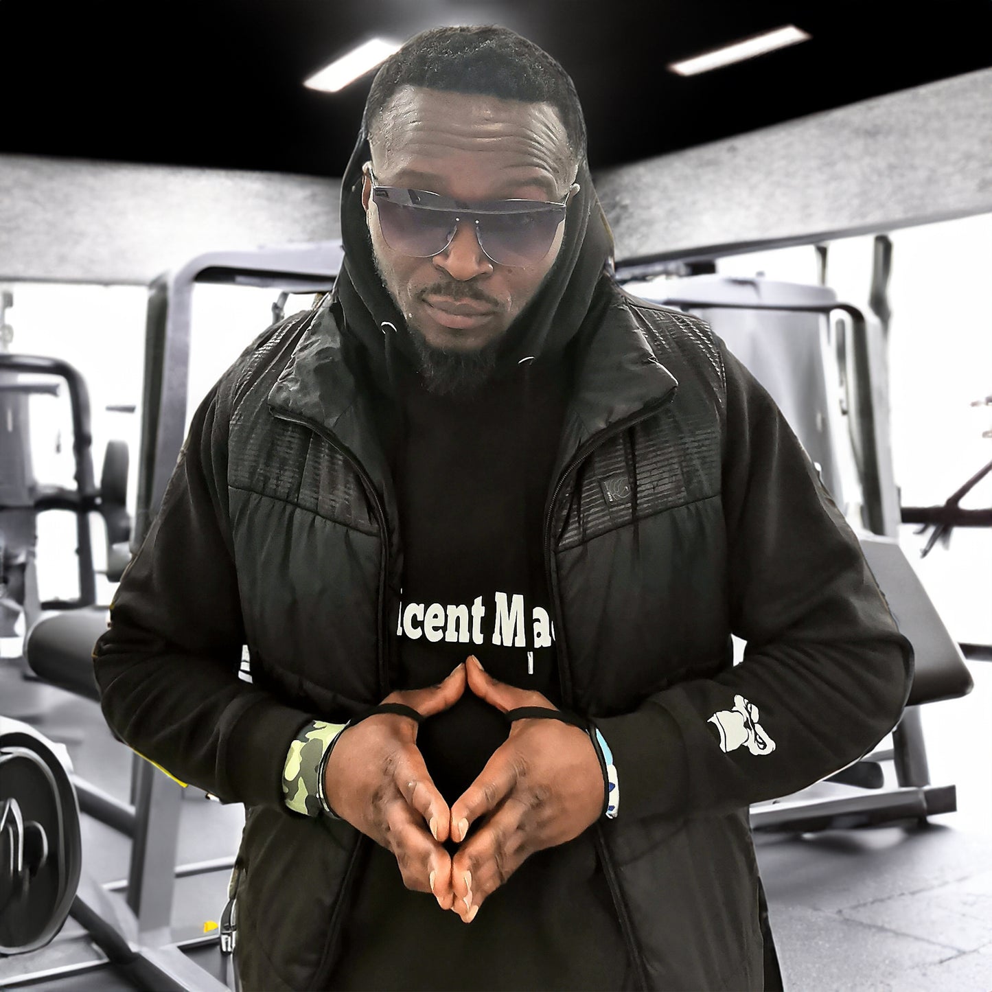 "Magnificent Machine"Fleece Pullover Hoodie - Dark Charcoal/White