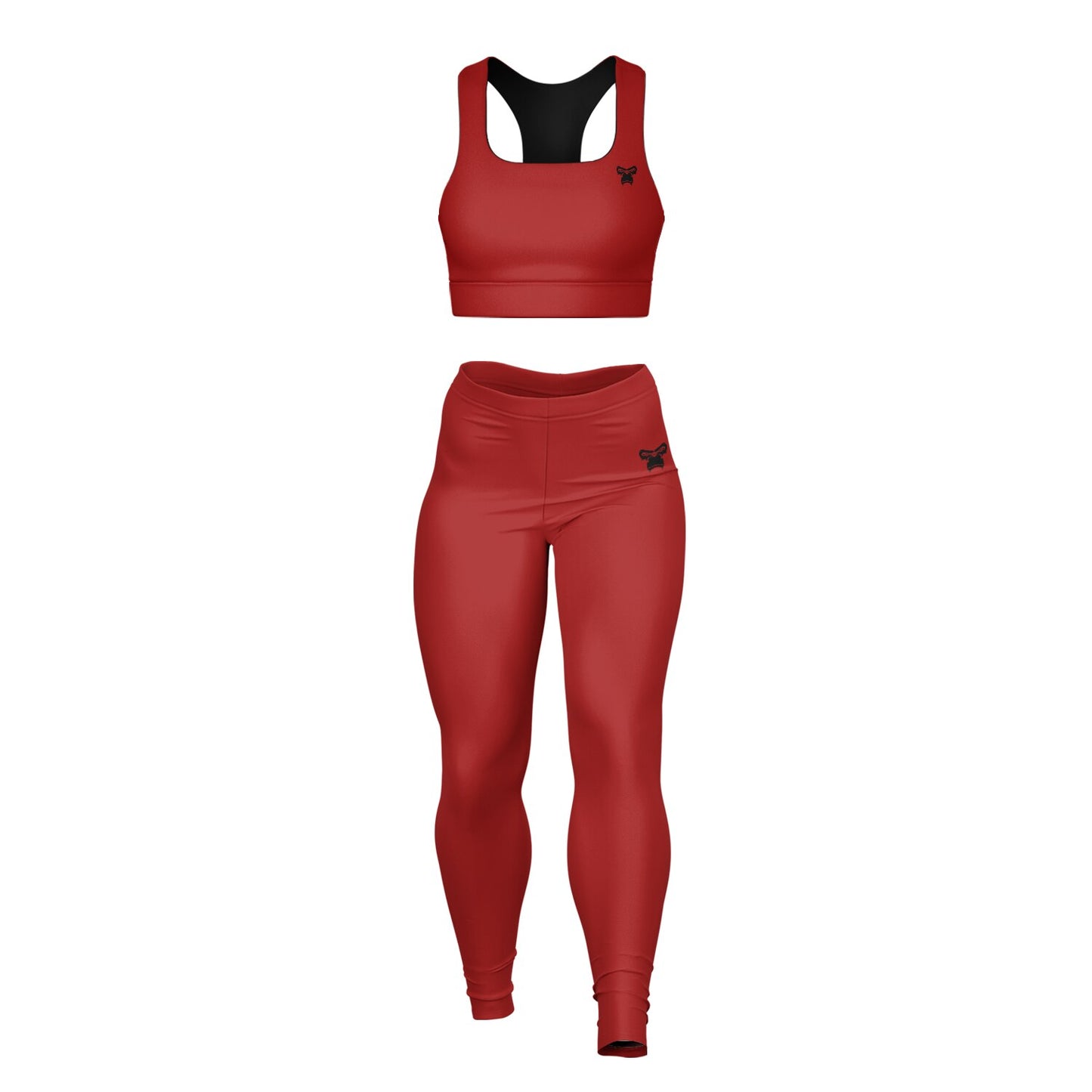 Padded Sports Bra & Leggings - Red & Black