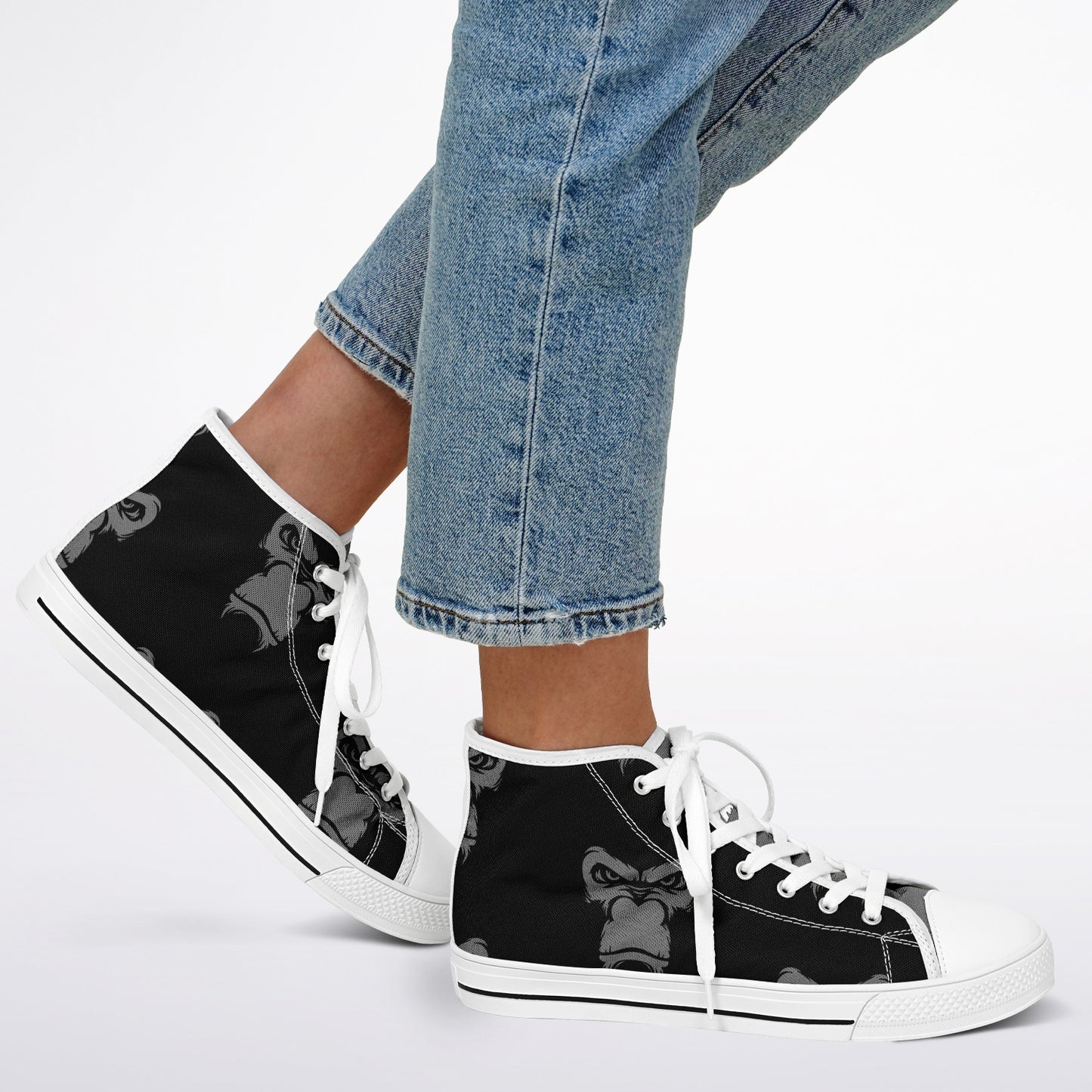 High Top Shoes - White on Black - Grey
