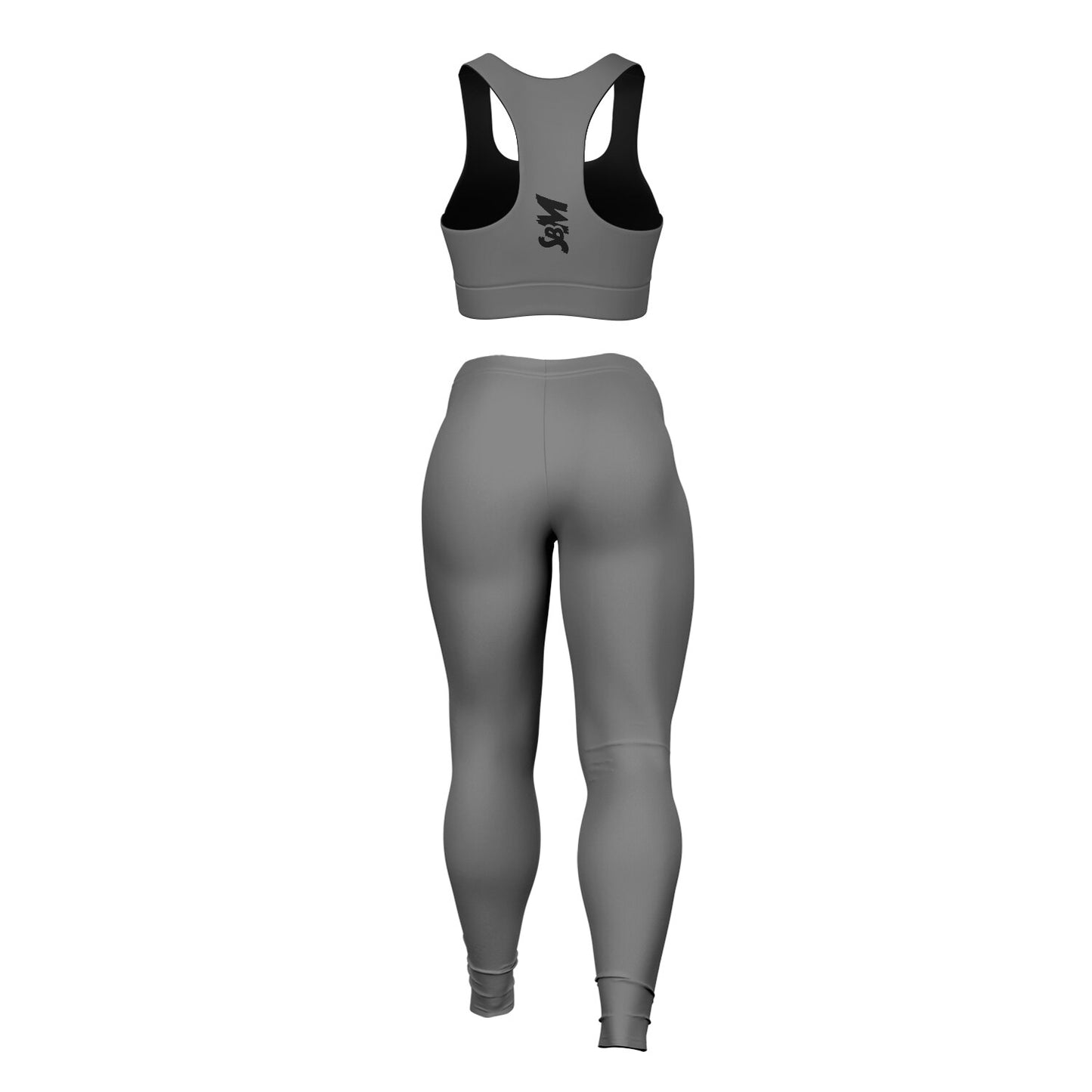Padded Sports Bra & Leggings - Grey & Black