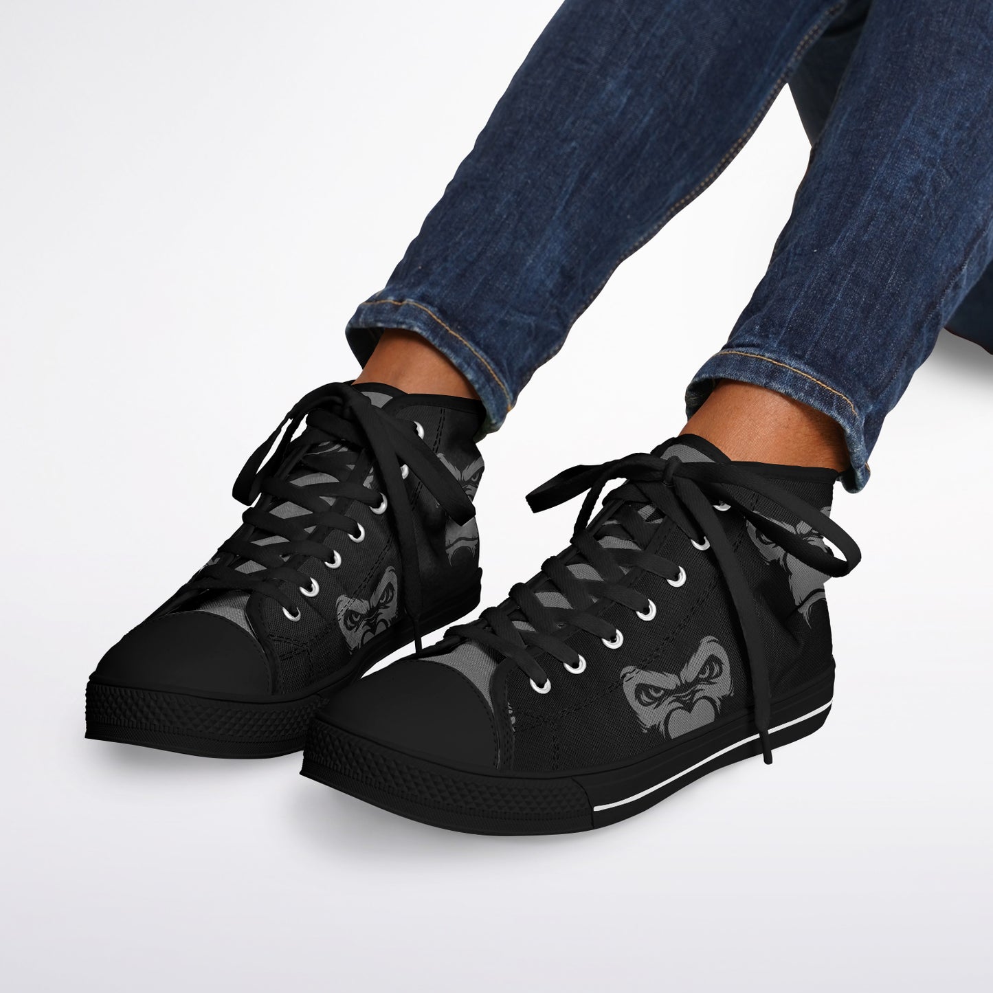 High Top Shoes - Black on Black - Grey