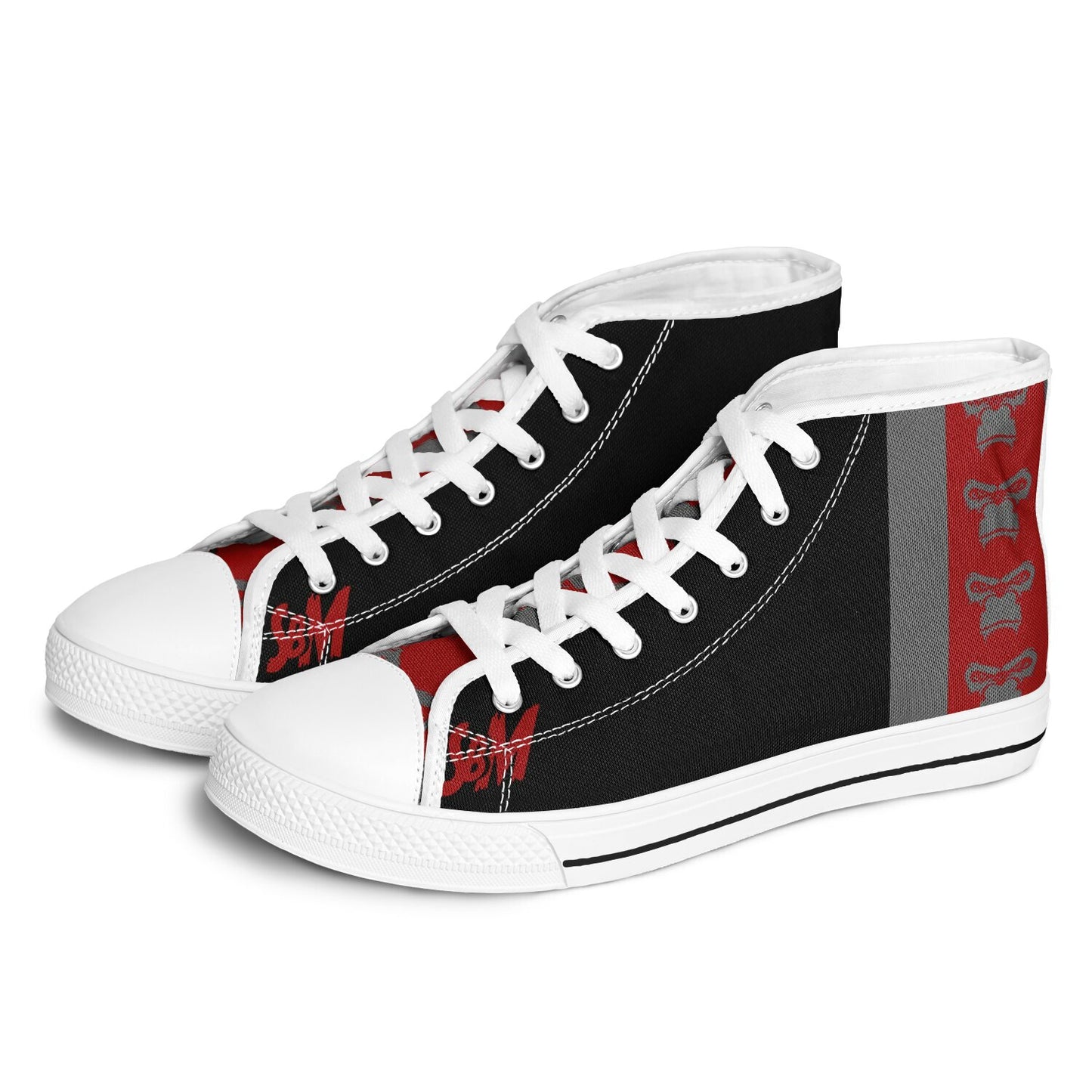 High Top Shoes - White on Black - Grey & Red