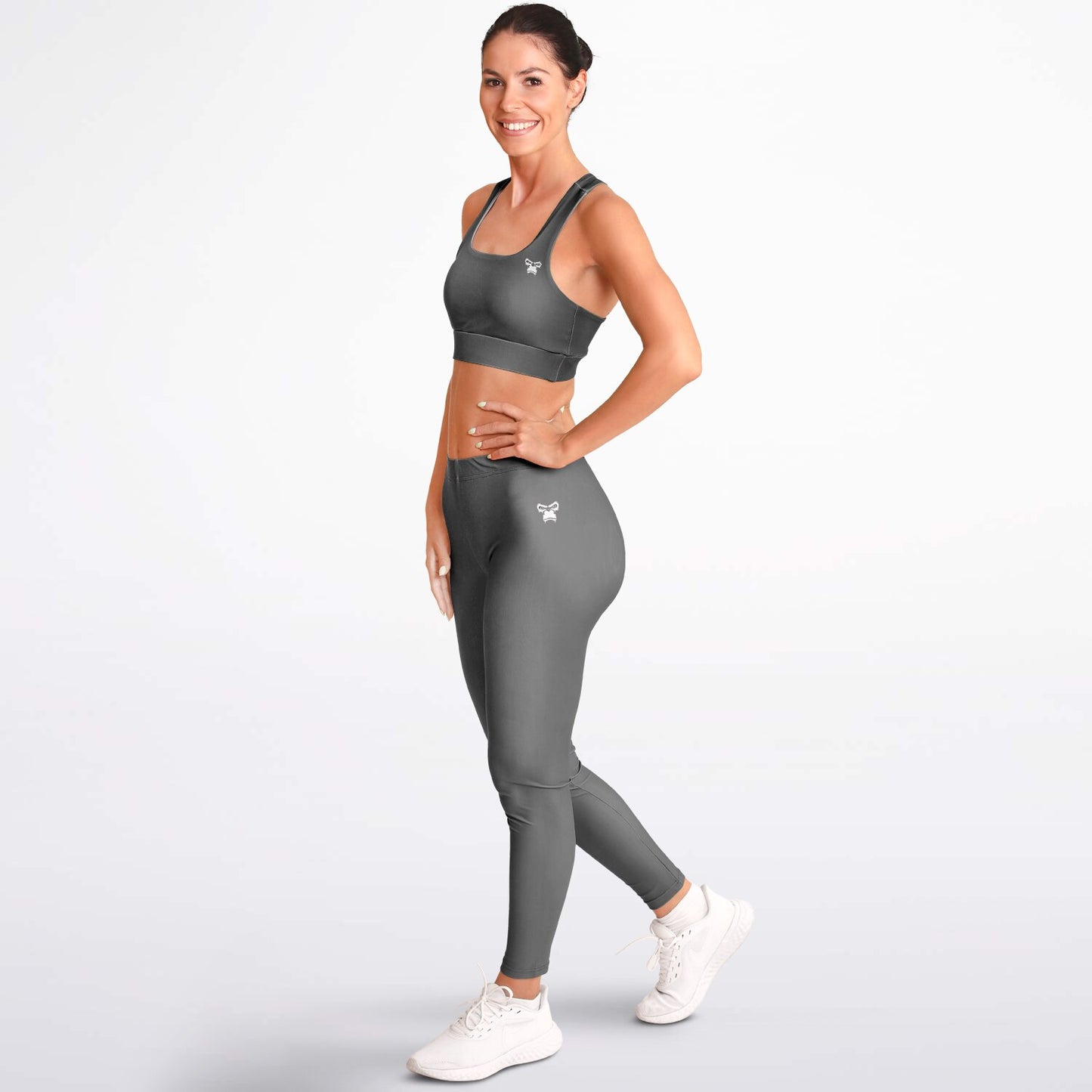 Padded Sports Bra & Leggings - Grey & White