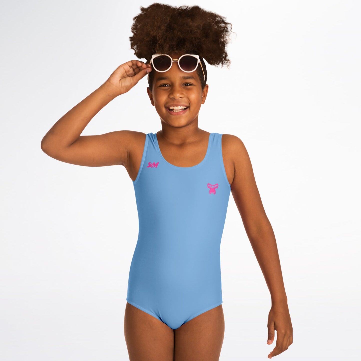 SB Mentality Kids One-Piece Swimsuit - Baby Blue & Pink