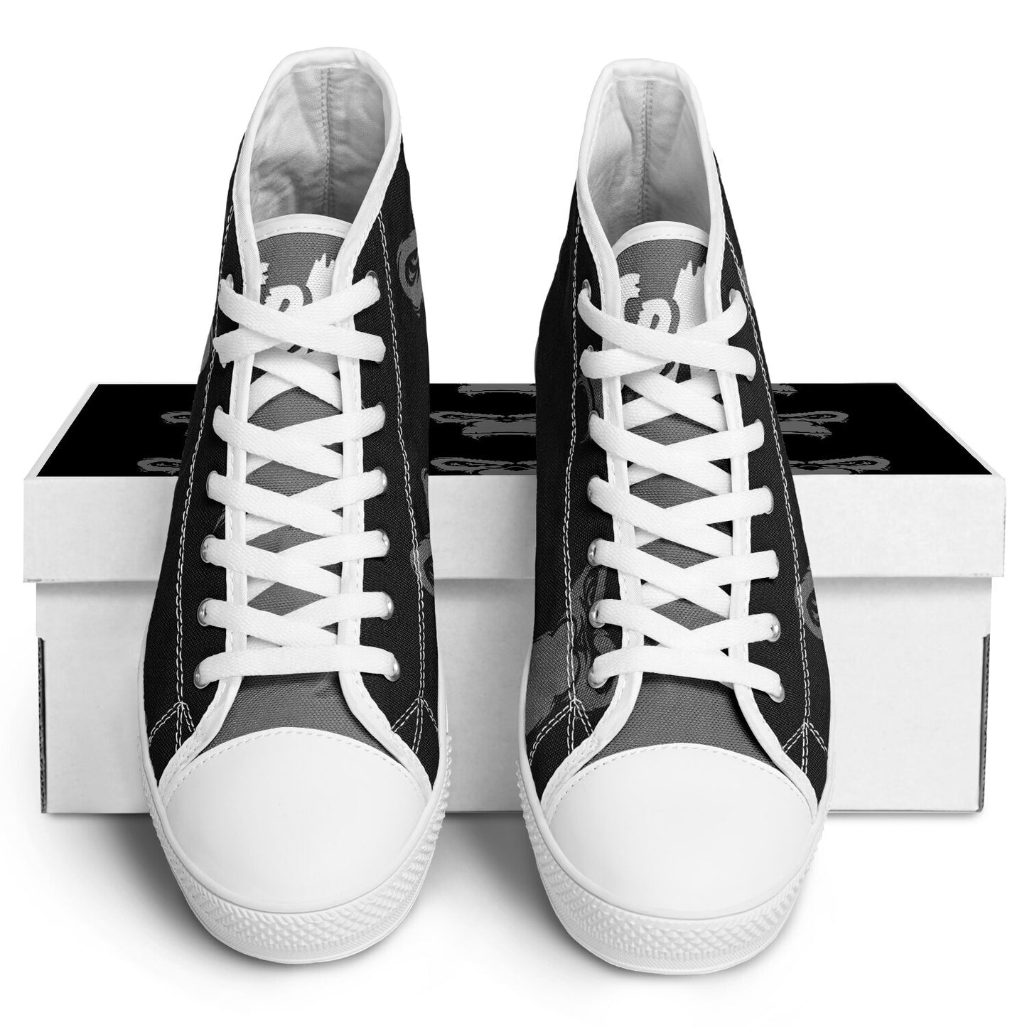 High Top Shoes - White on Black - Grey