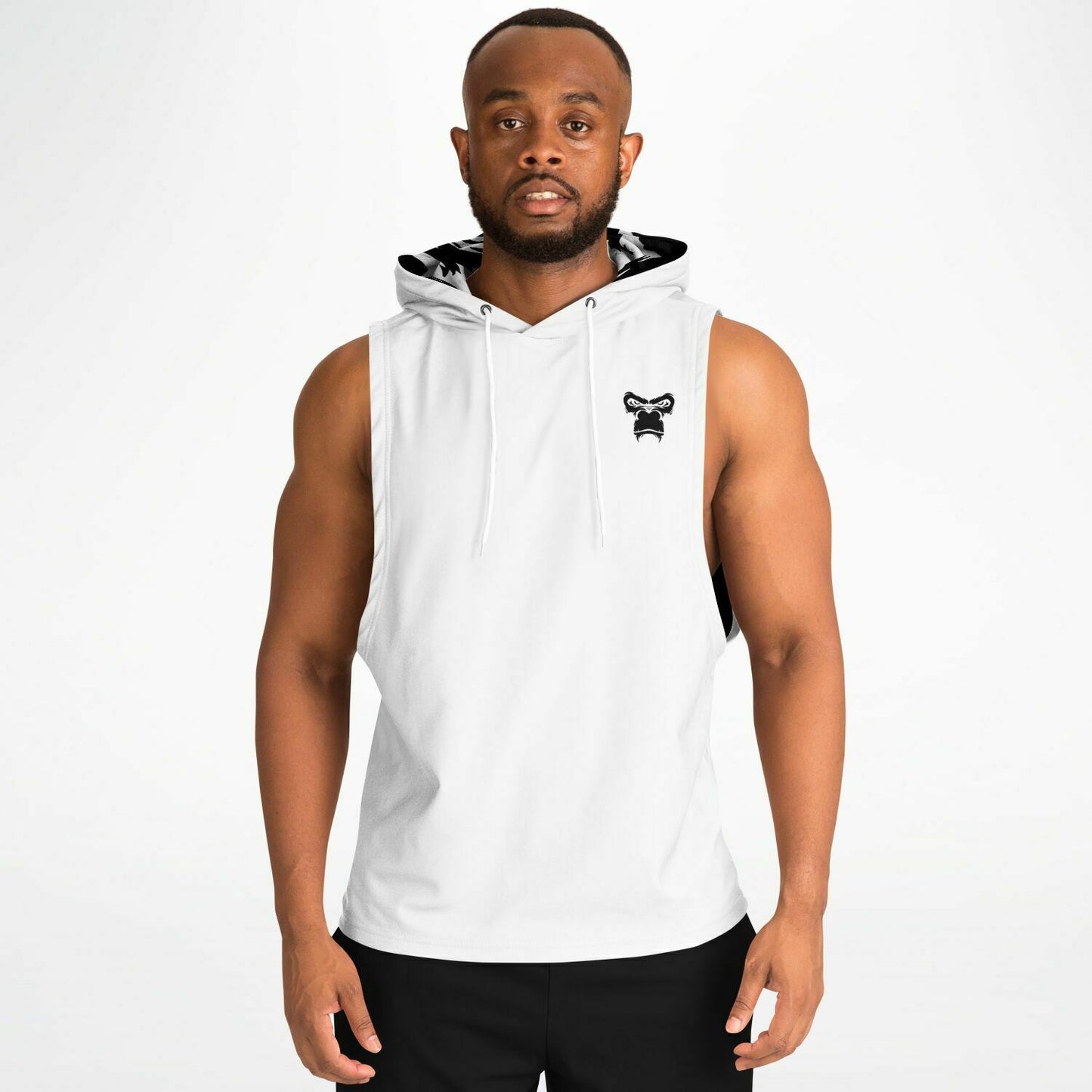 SB Mentality Fashion Drop Armhole Hoodie - White & Charcoal Black