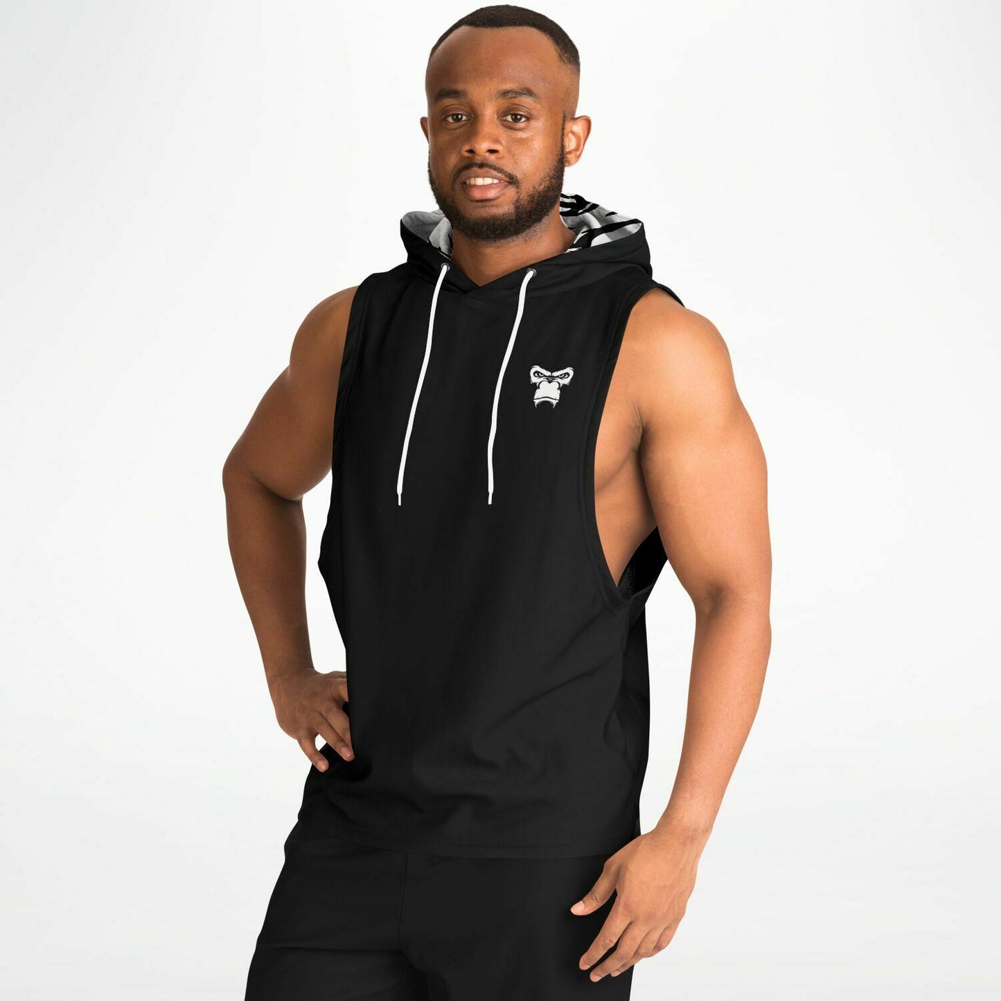 SB Mentality Fashion Drop Armhole Hoodie - Black & White