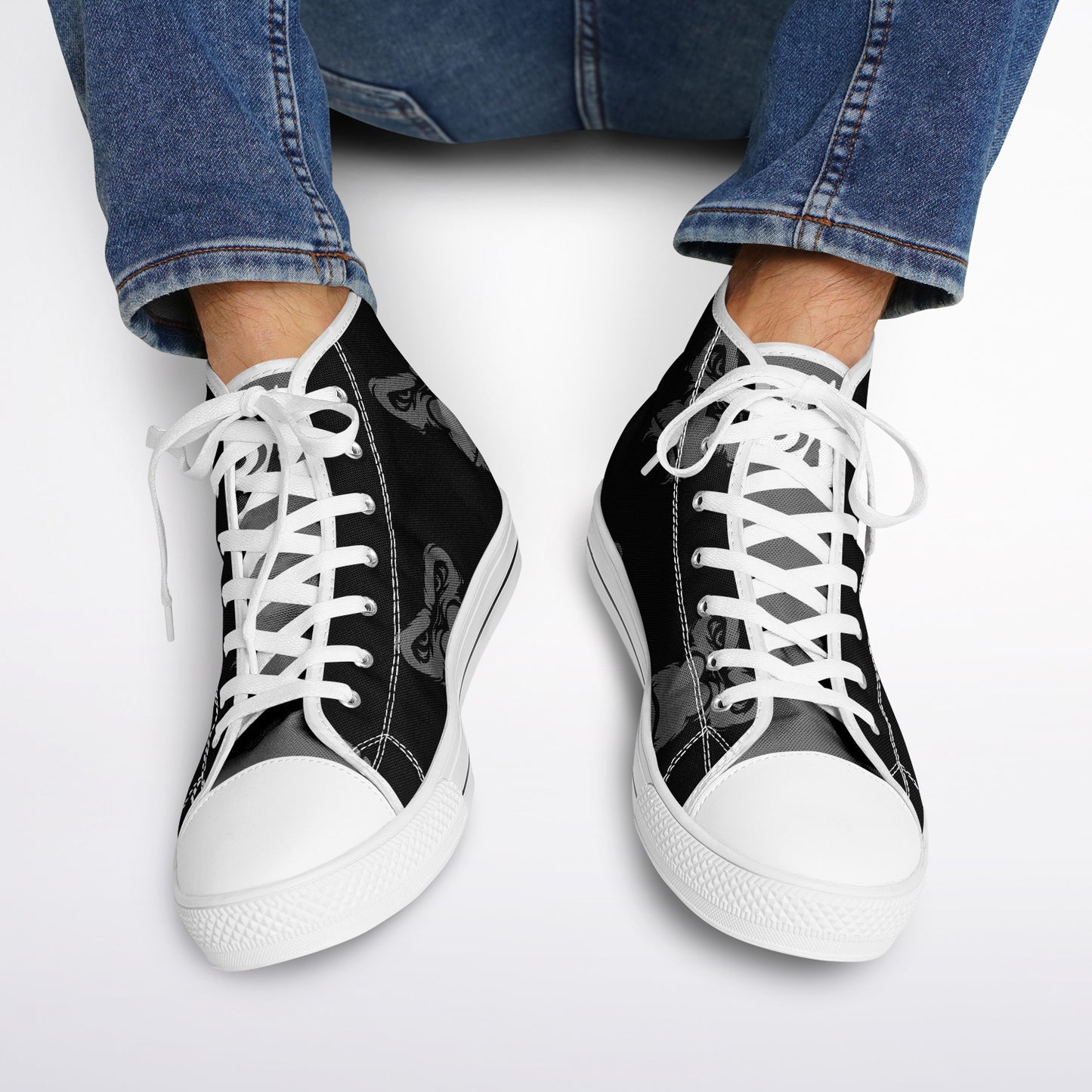 High Top Shoes - White on Black - Grey