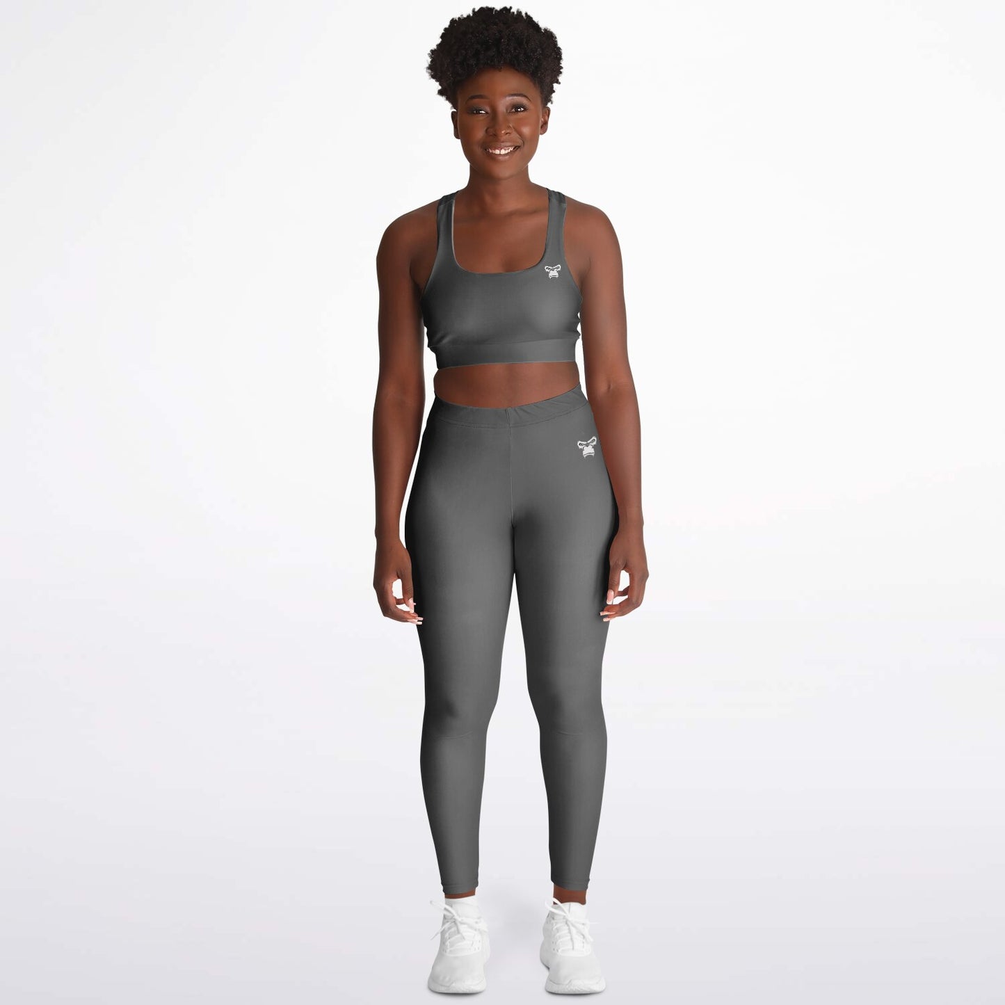 Padded Sports Bra & Leggings - Grey & White