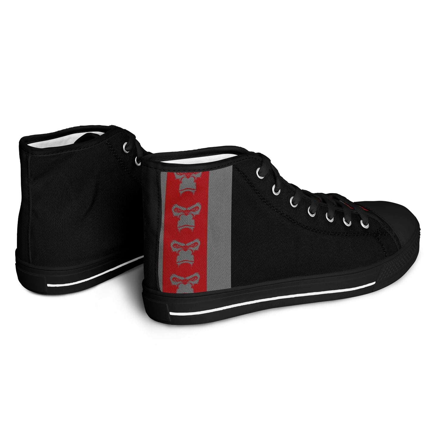 High Top Shoes - Black on Black - Grey & Red