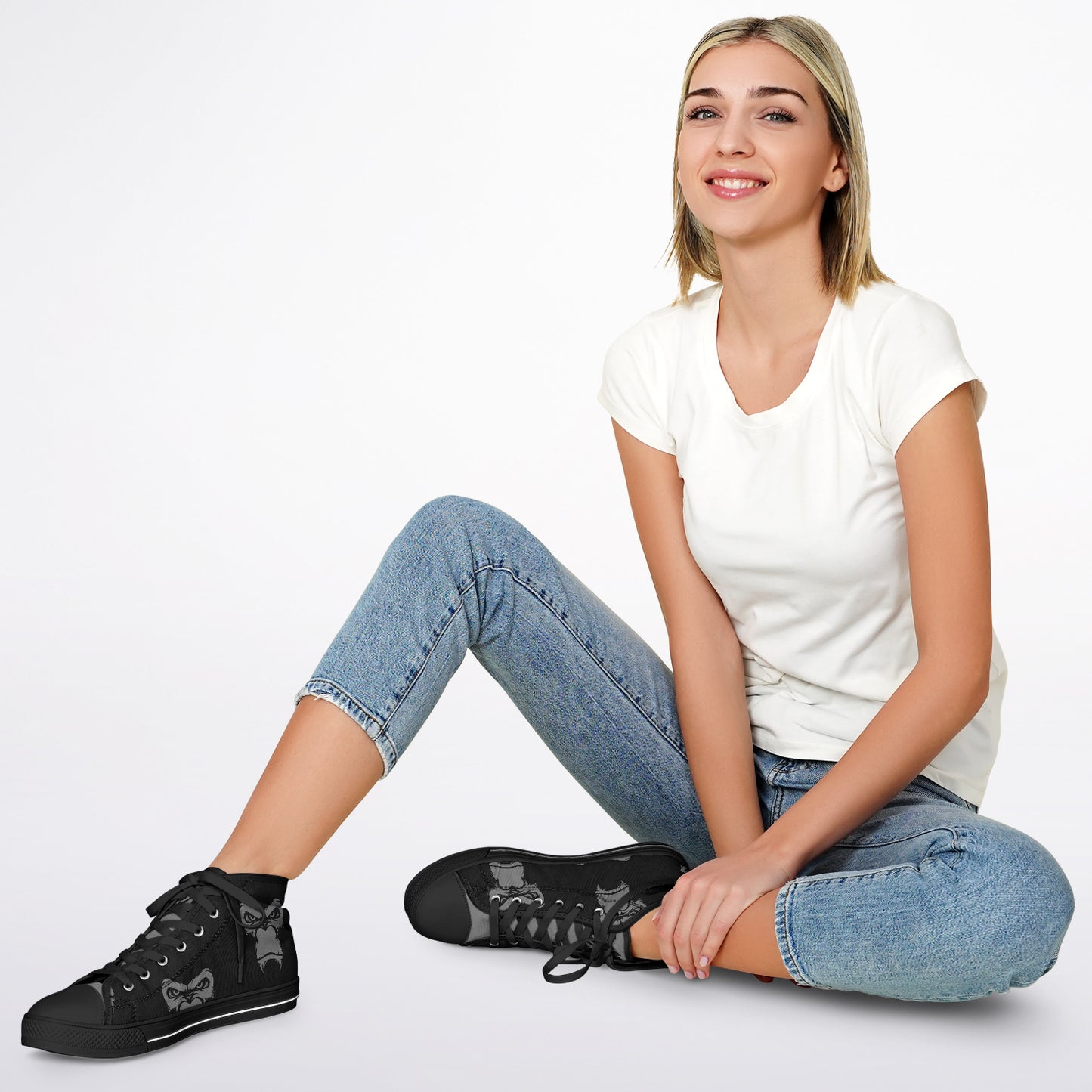 High Top Shoes - Black on Black - Grey