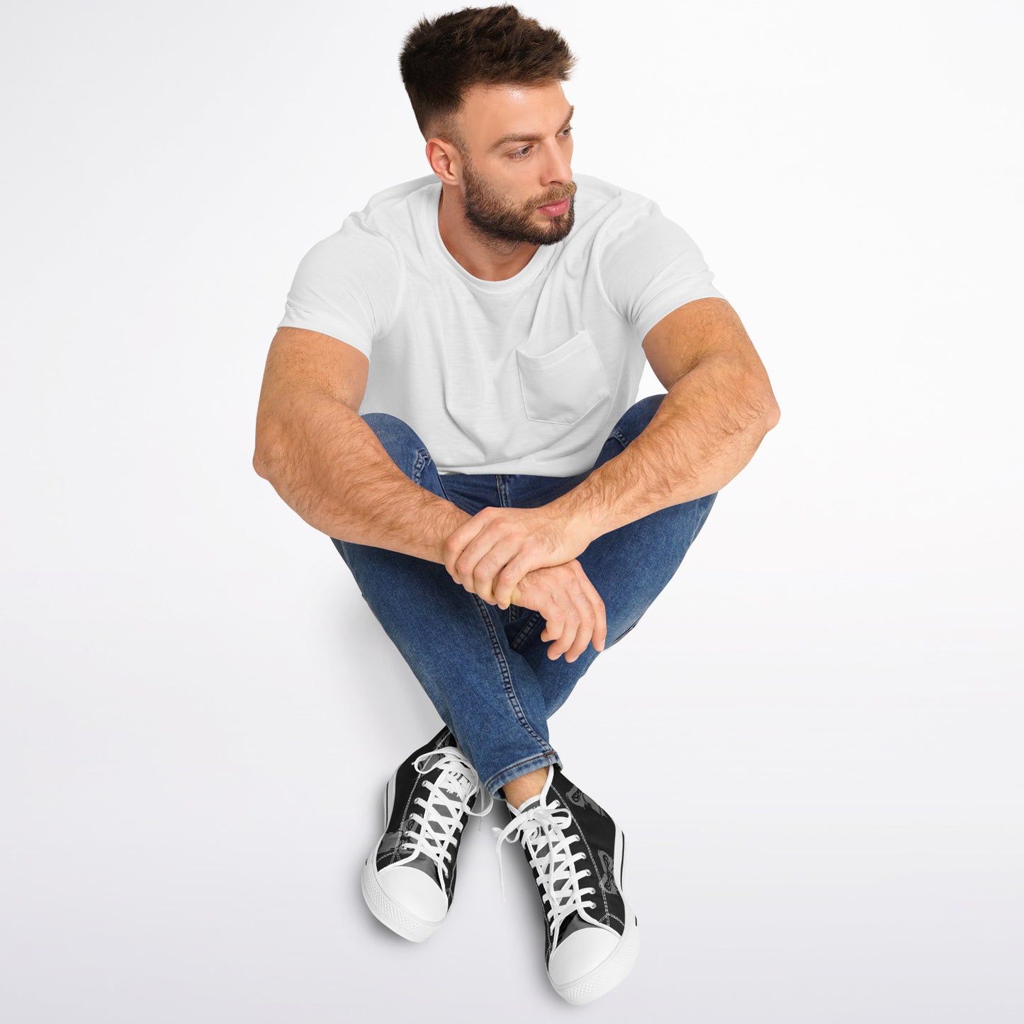 High Top Shoes - White on Black - Grey