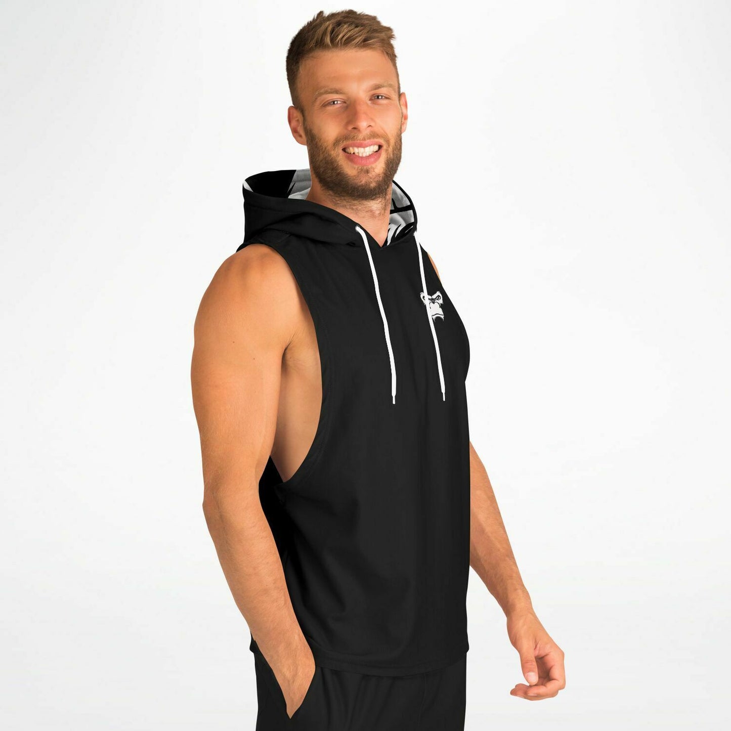 SB Mentality Fashion Drop Armhole Hoodie - Black & White